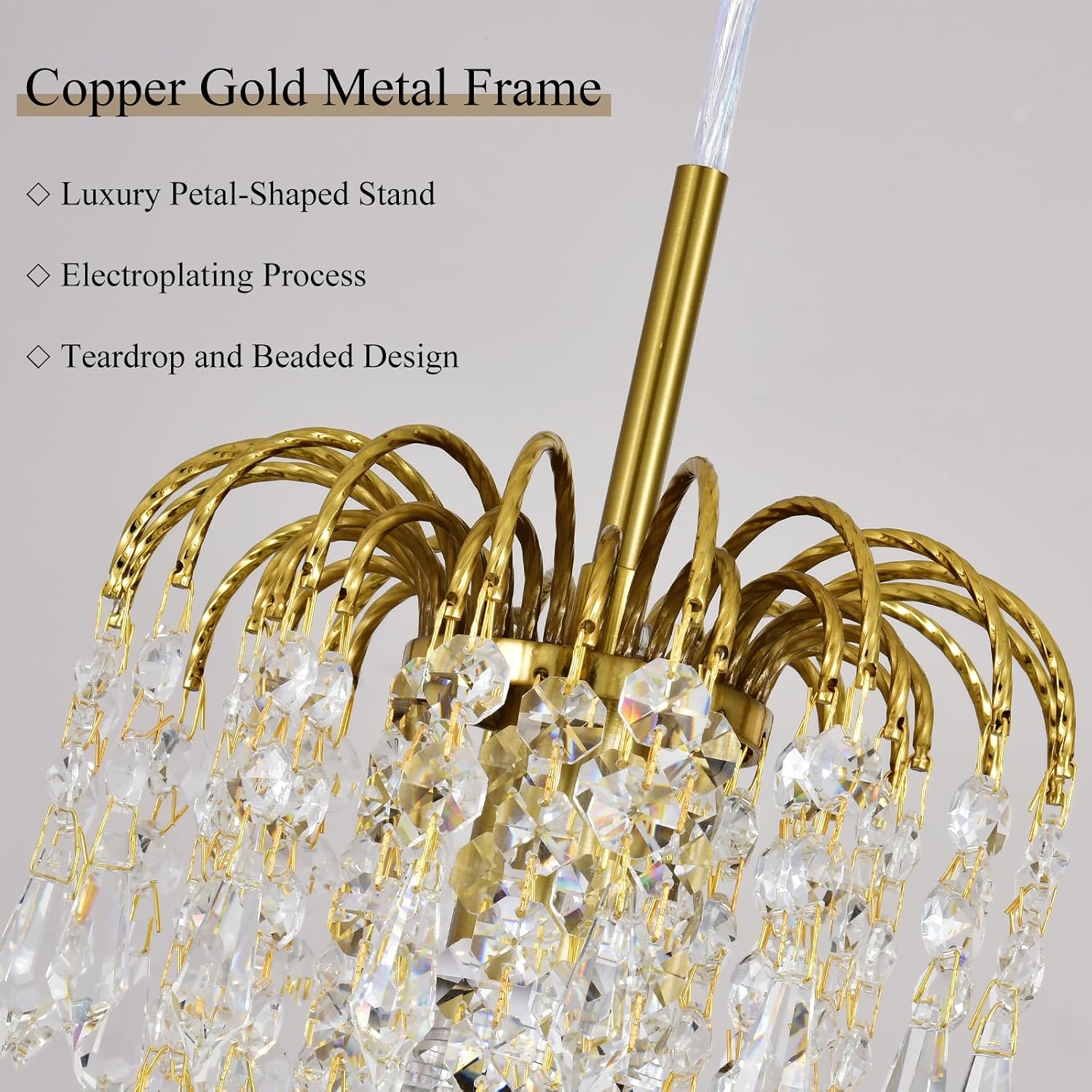 Modern Copper Gold Mini Waterfall Crystal Pendant Chandelier Adjustable E12 Hanging Light