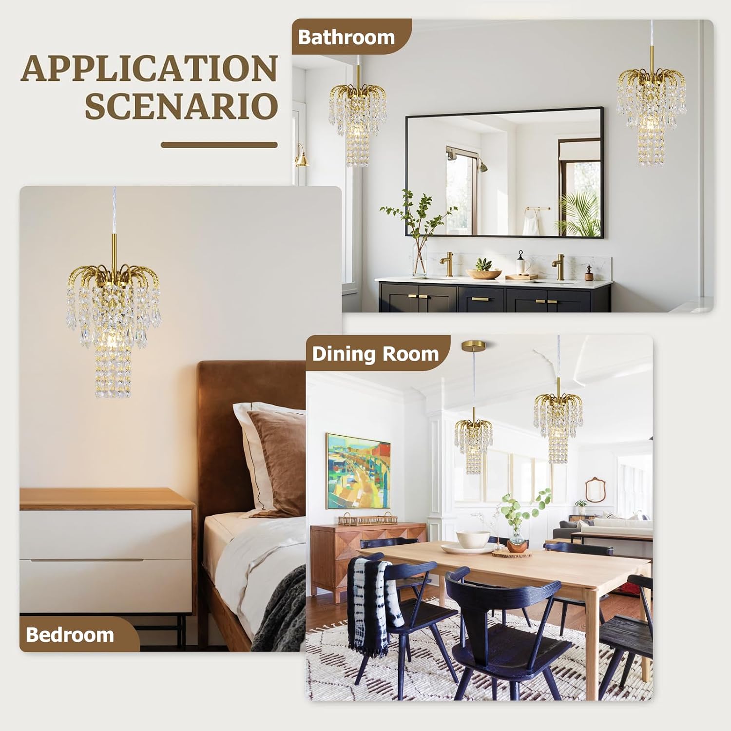 Modern Copper Gold Mini Waterfall Crystal Pendant Chandelier Adjustable E12 Hanging Light