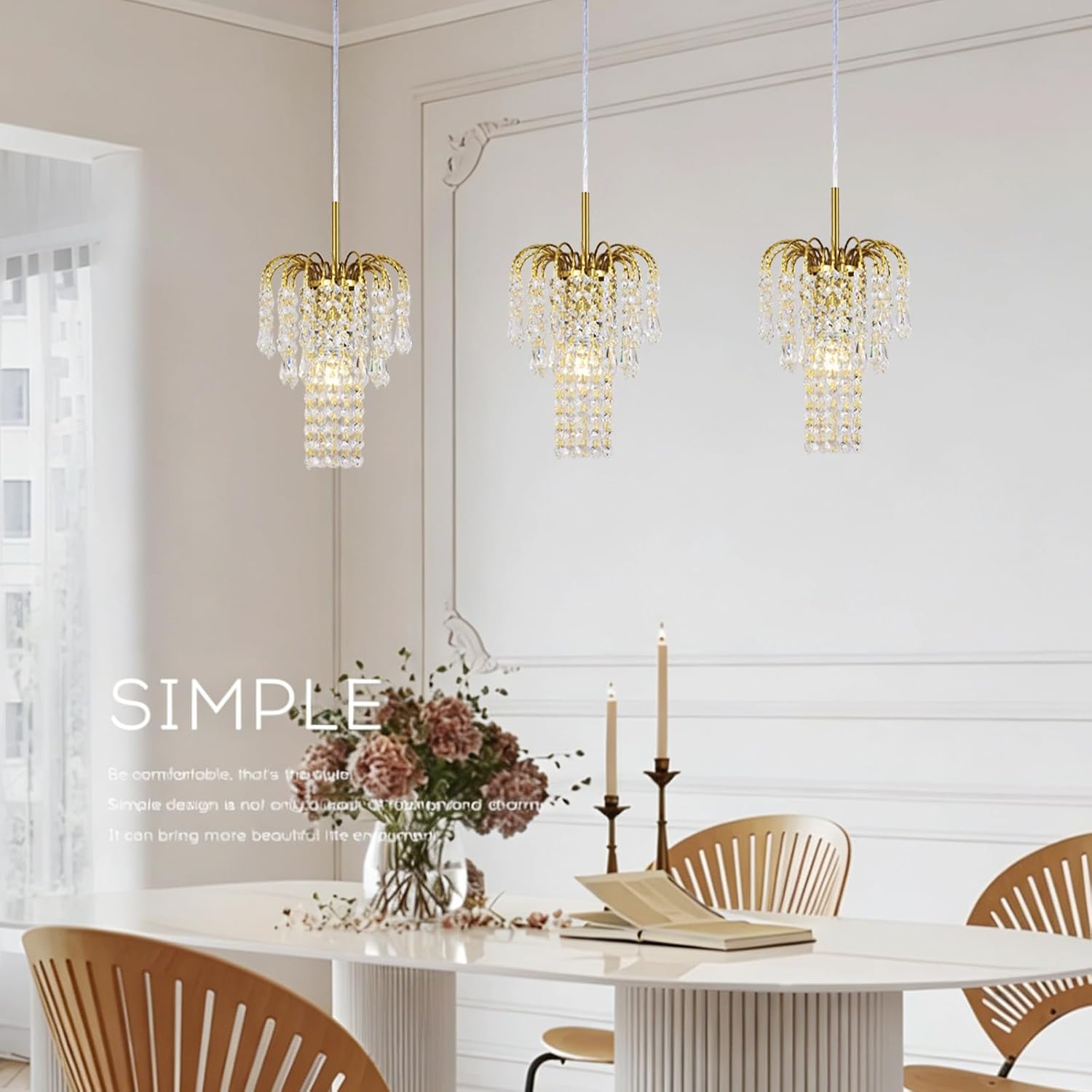 Modern Copper Gold Mini Waterfall Crystal Pendant Chandelier Adjustable E12 Hanging Light