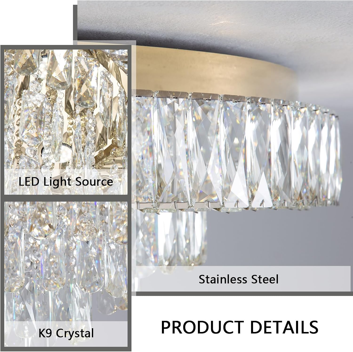 Luxury Crystal Chandelier – Modern Dimmable LED Round Ceiling Light with Remote & APP Control