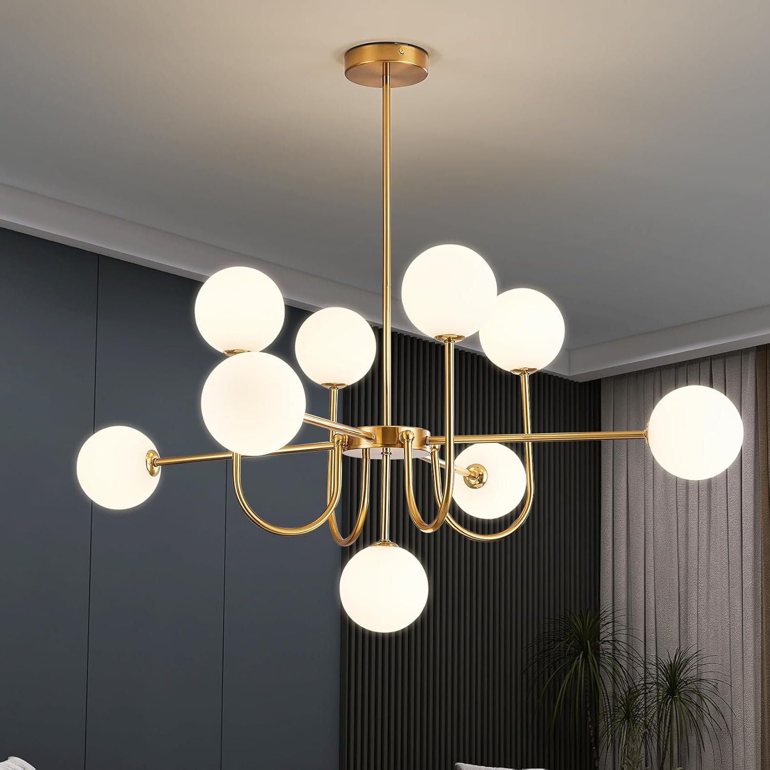 Modern Gold 10-Light Globe Chandelier with G9 Glass Shades
