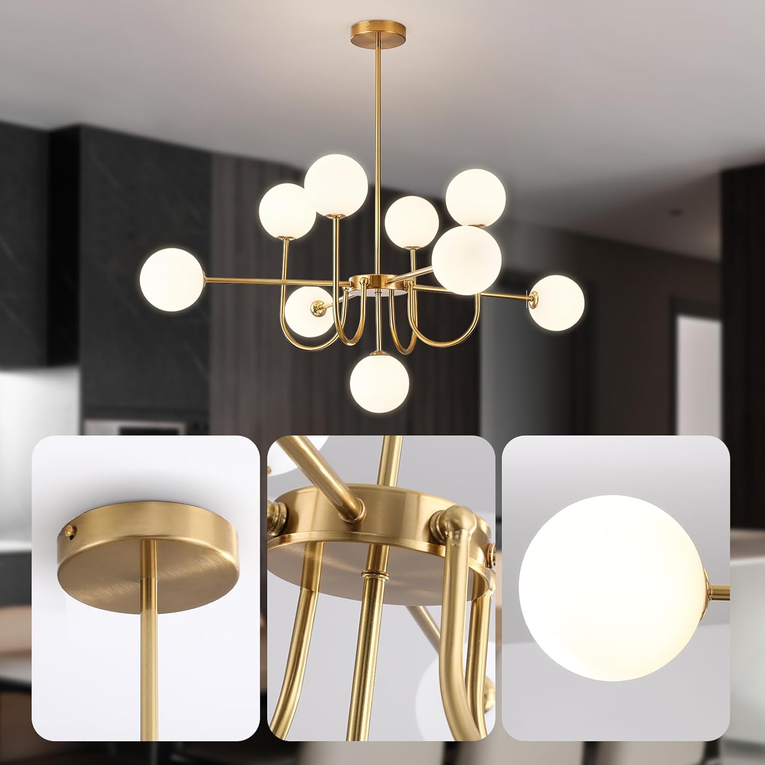 Modern Gold 10-Light Globe Chandelier with G9 Glass Shades