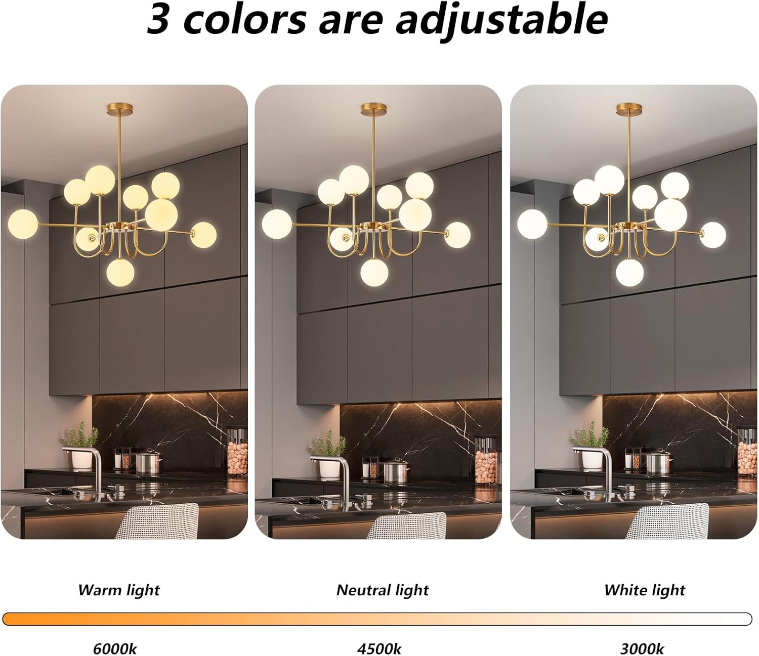 Modern Gold 10-Light Globe Chandelier with G9 Glass Shades