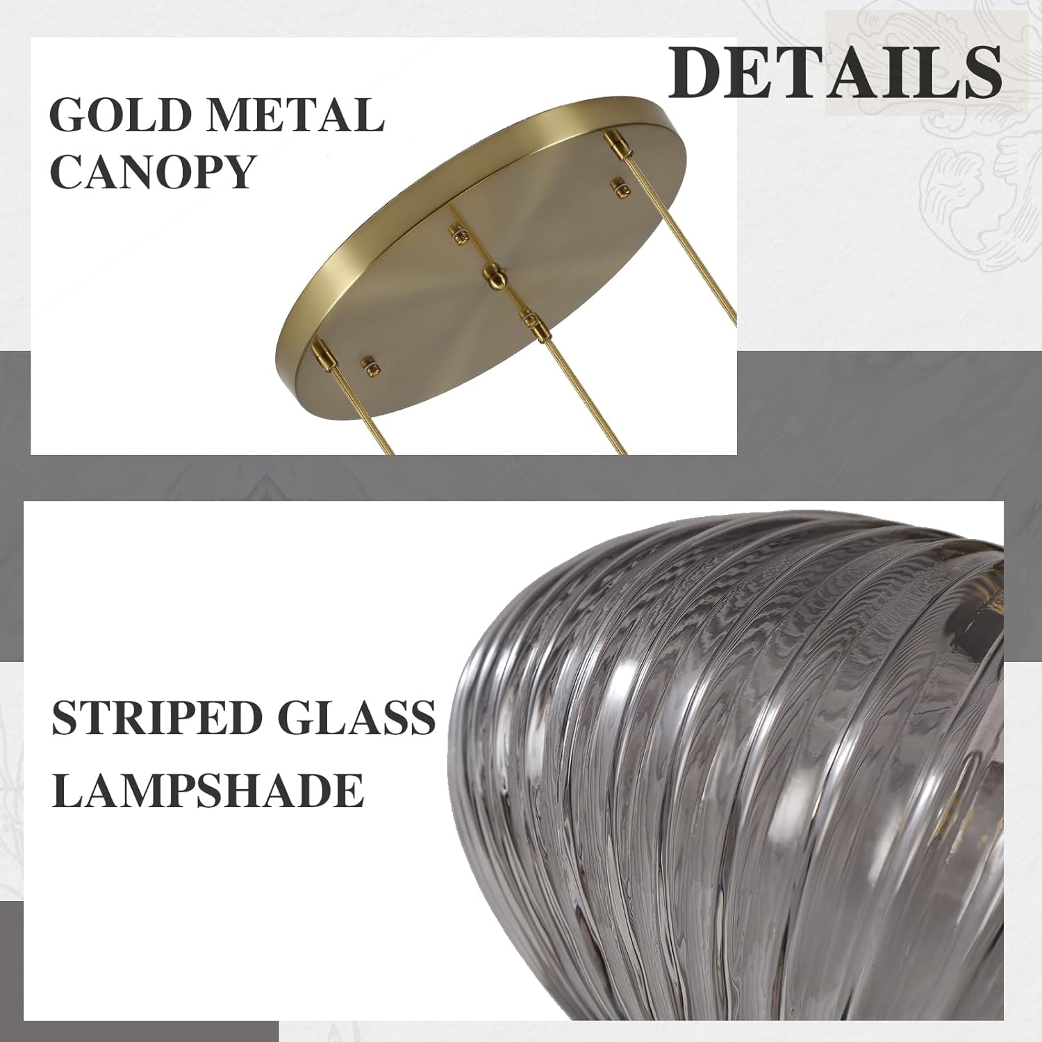 Modern Gold 3-Light Smoke Gray Ribbed Glass Cluster Pendant Chandelier for Staircase