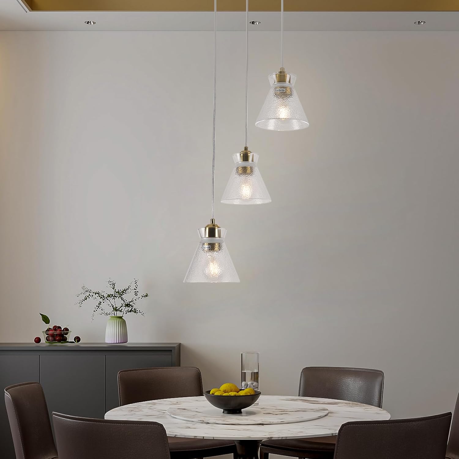 Modern Gold 3 Light Glass Pendant Chandelier Adjustable Ceiling Hanging Light