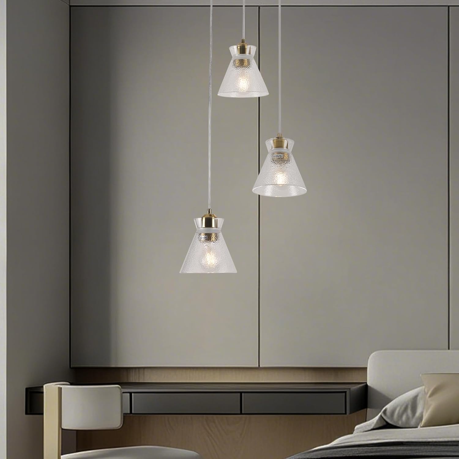 Modern Gold 3 Light Glass Pendant Chandelier Adjustable Ceiling Hanging Light