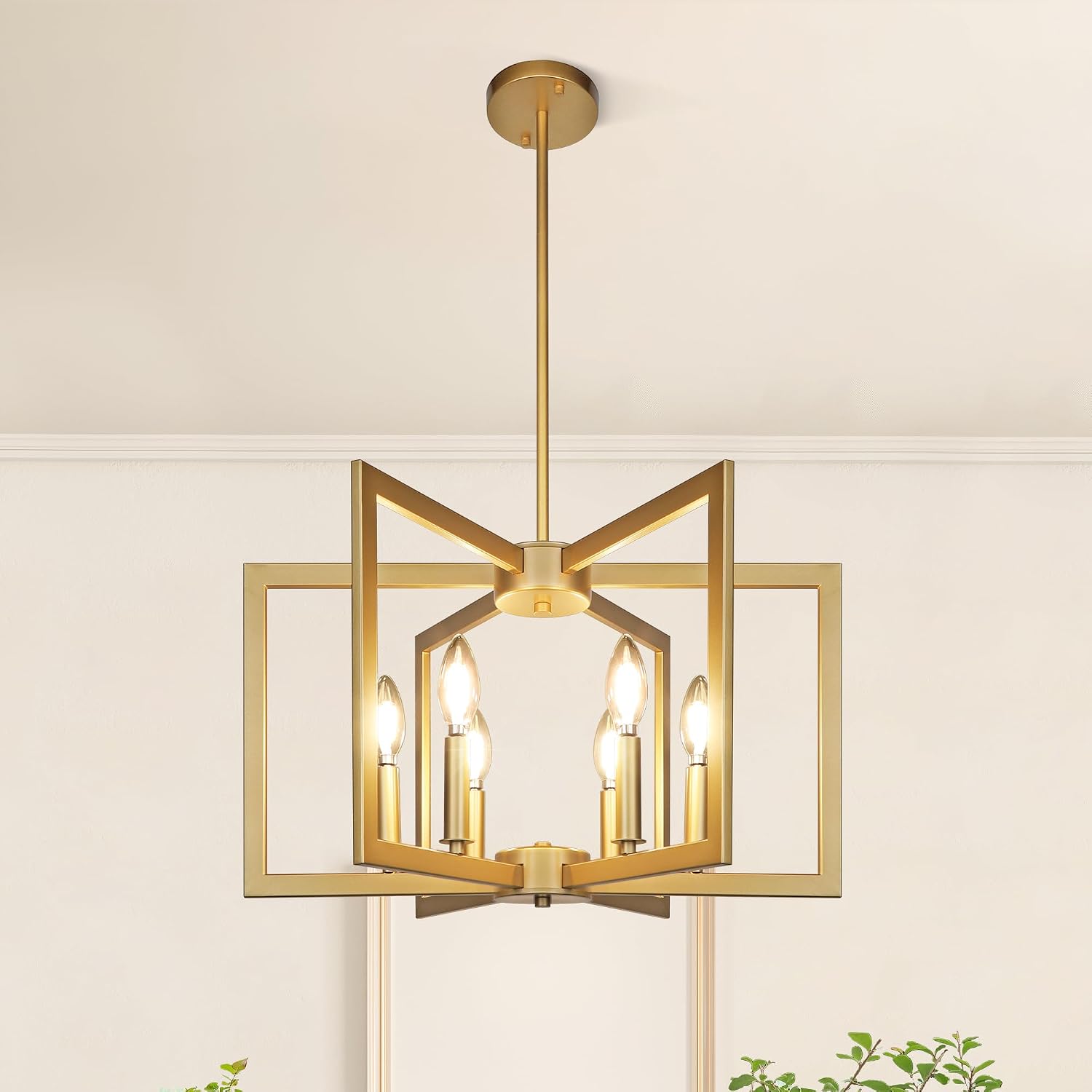 Modern Gold 6-Light Geometric Chandelier Adjustable Height Hotel Project Pendant Lighting
