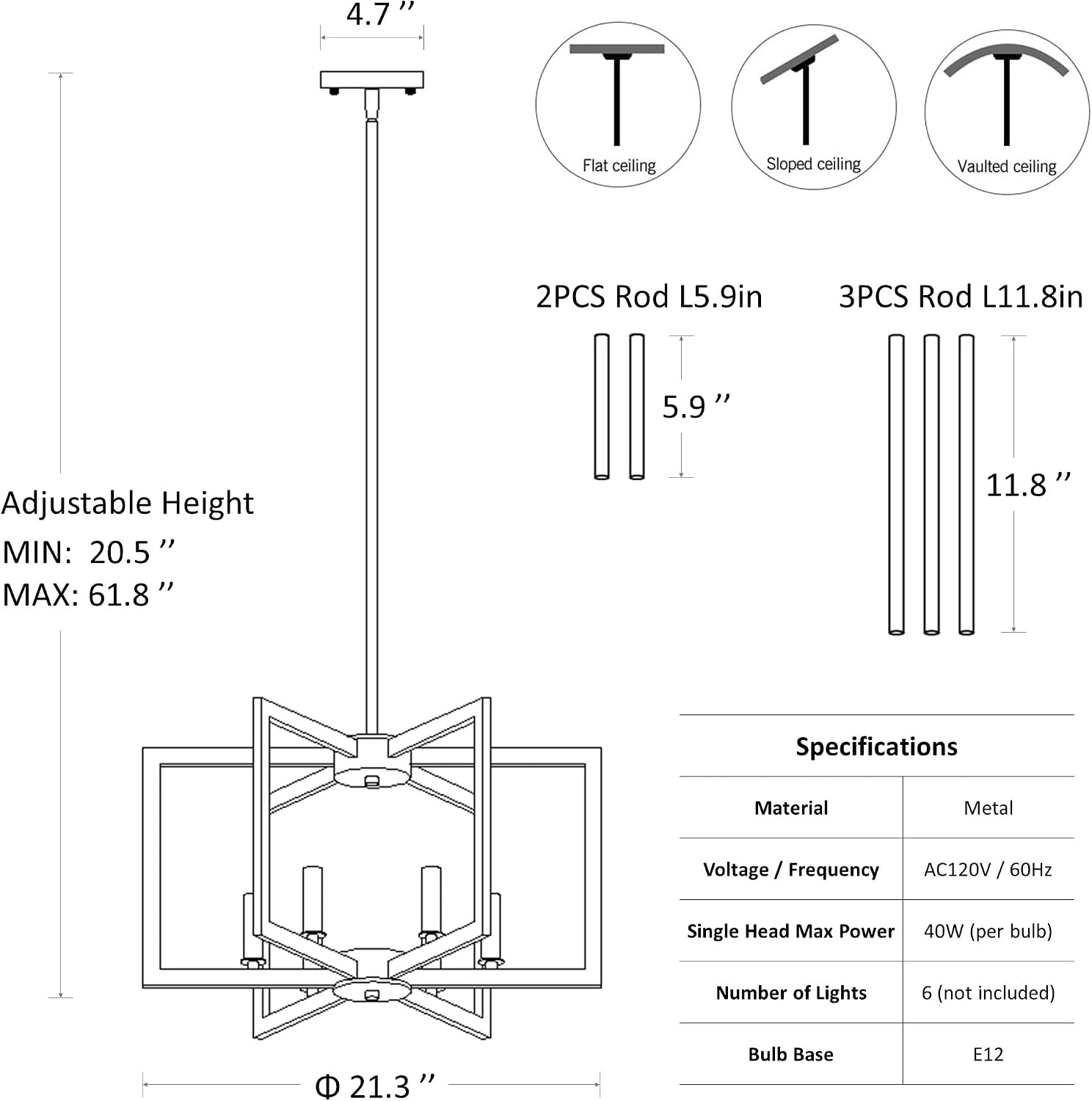 Modern Gold 6-Light Geometric Chandelier Adjustable Height Hotel Project Pendant Lighting