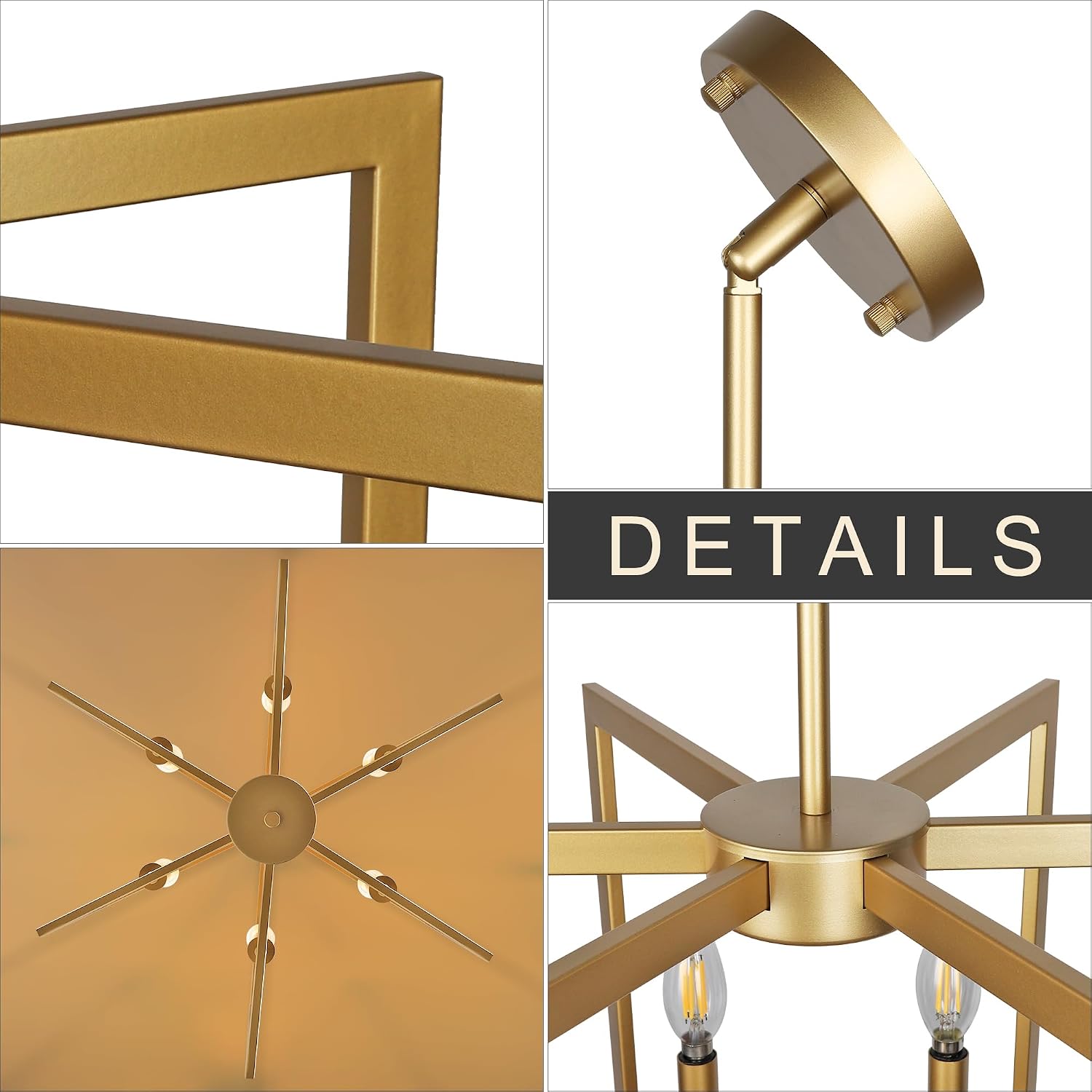 Modern Gold 6-Light Geometric Chandelier Adjustable Height Hotel Project Pendant Lighting