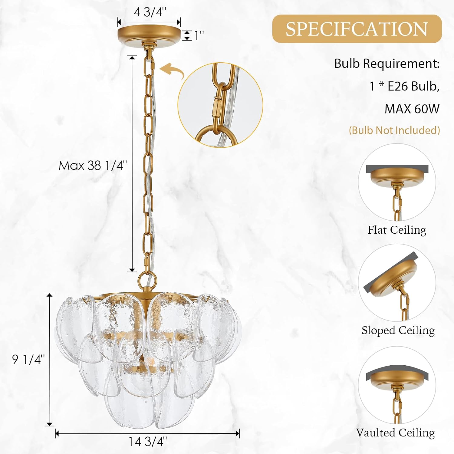 Modern Gold Cloud Glass Mini Pendant Chandelier Adjustable Chain E26 Ceiling Light