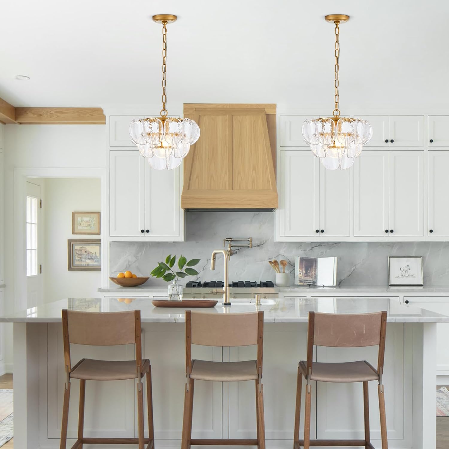 Modern Gold Cloud Glass Mini Pendant Chandelier Adjustable Chain E26 Ceiling Light