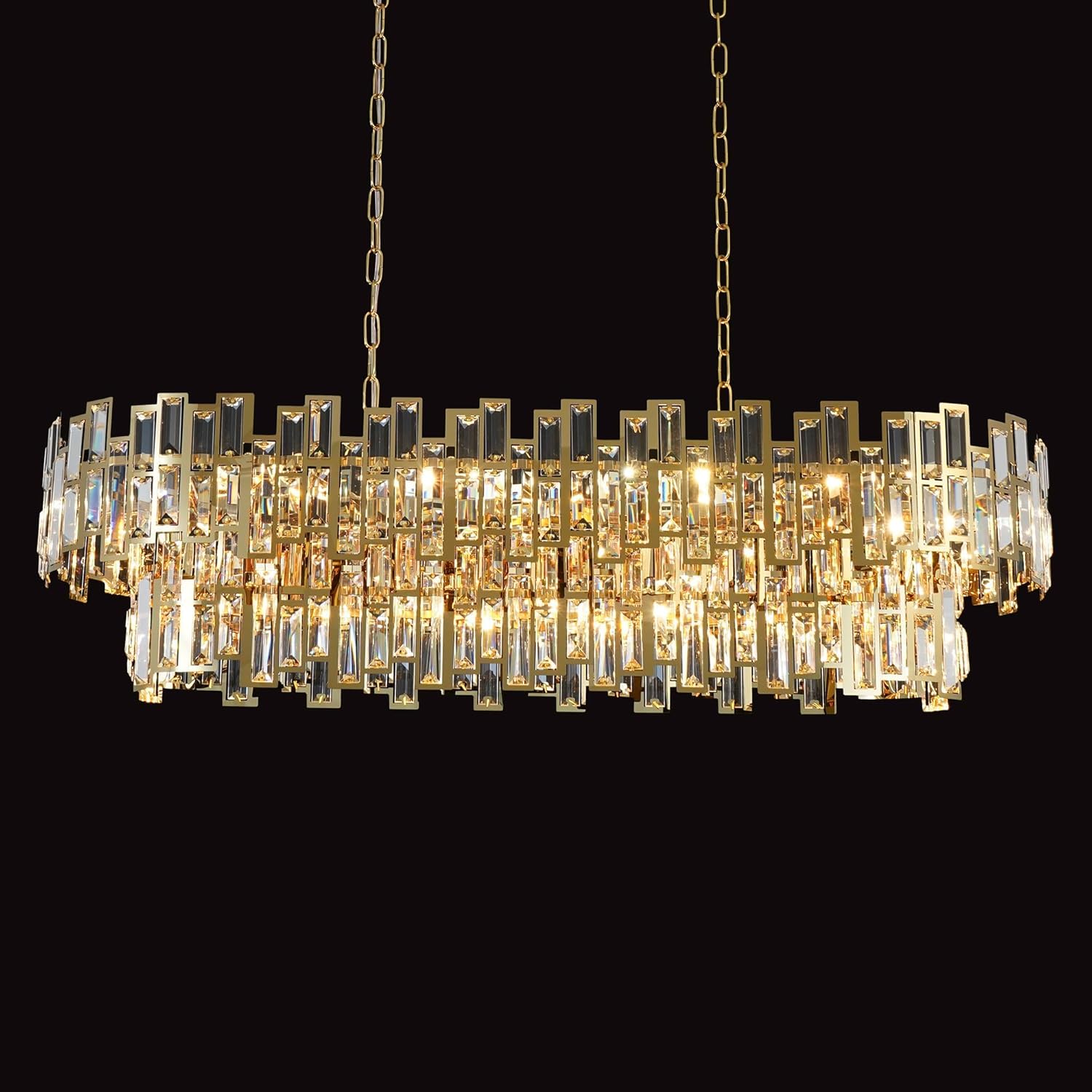Luxury Gold Crystal Island Chandelier Modern Rectangular Dining Room Pendant Light