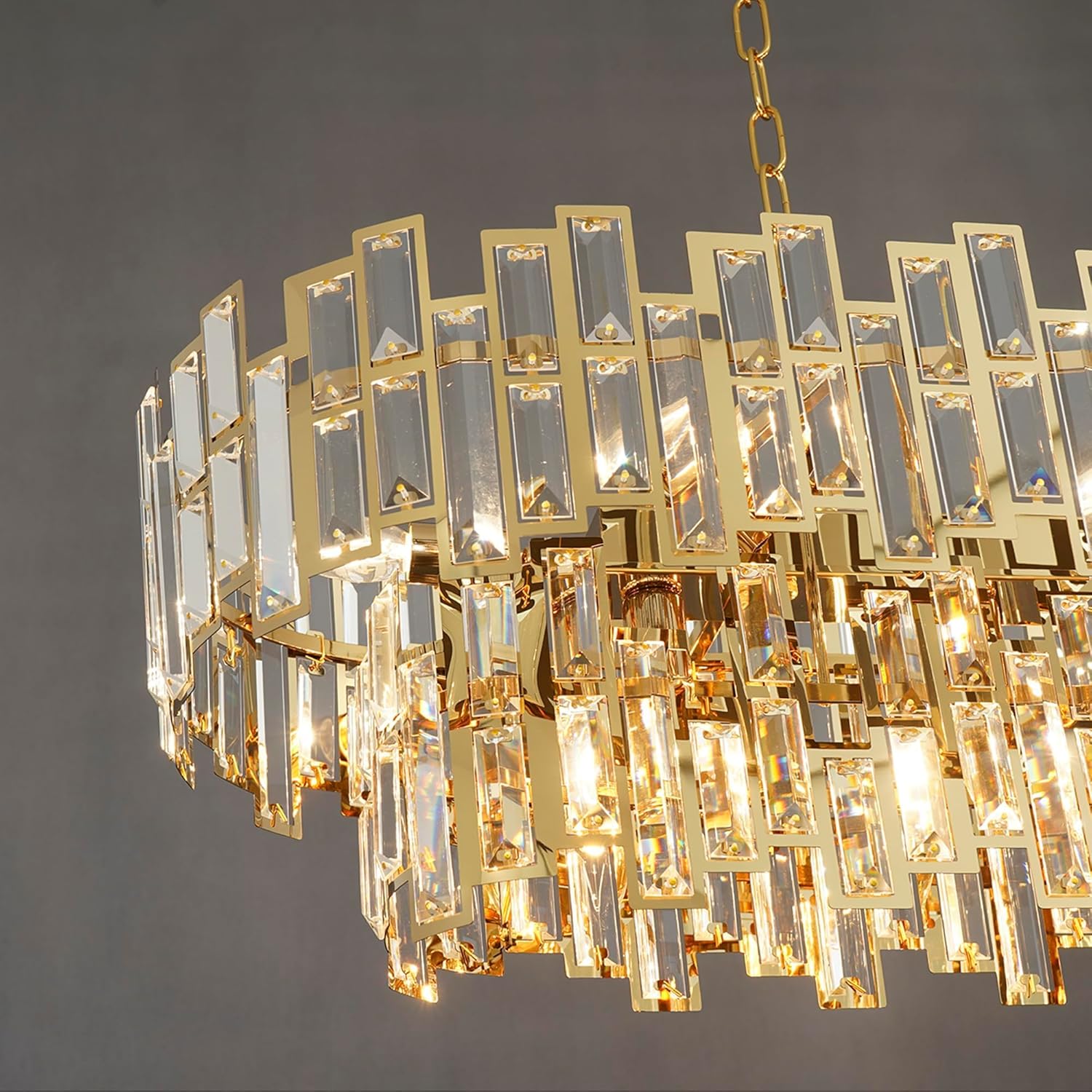 Luxury Gold Crystal Island Chandelier Modern Rectangular Dining Room Pendant Light