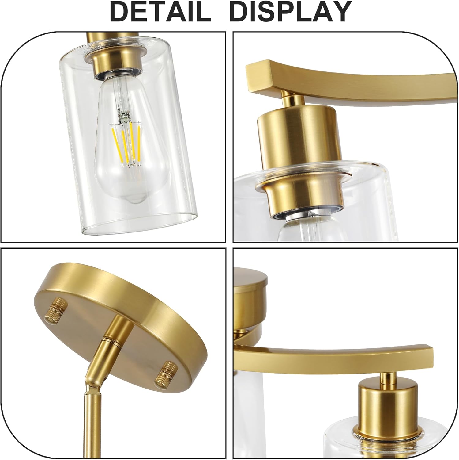Modern Gold Semi Flush Mount Chandelier with Clear Glass Shades 3-Light Ceiling Pendant