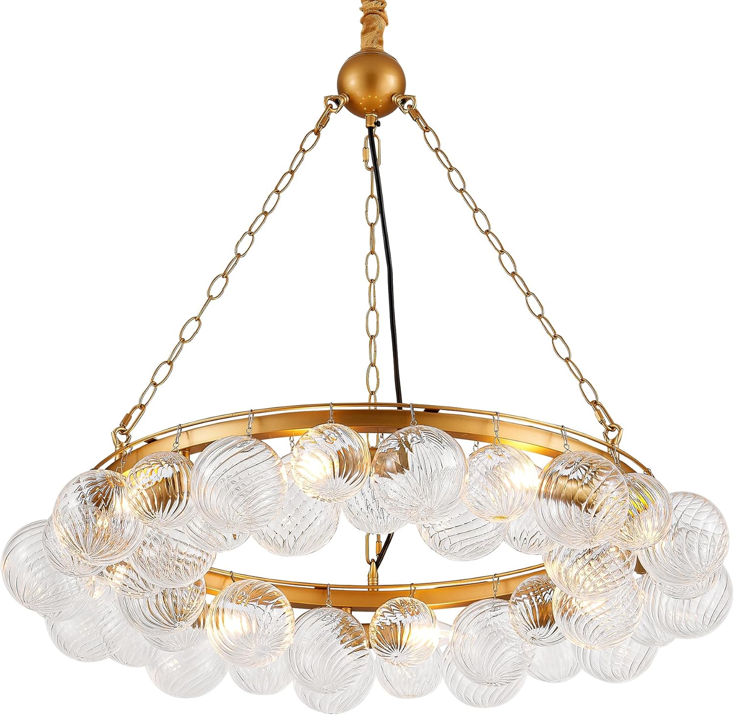 Luxury 8-Light Gold Bubble Glass Ring Chandelier Modern Round Adjustable Pendant Light