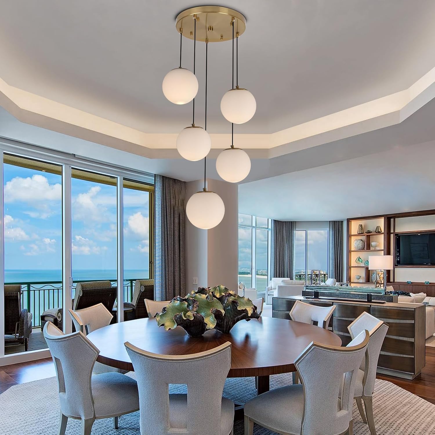 Modern Luxury Gold Multi Globe Adjustable LED Pendant Chandelier
