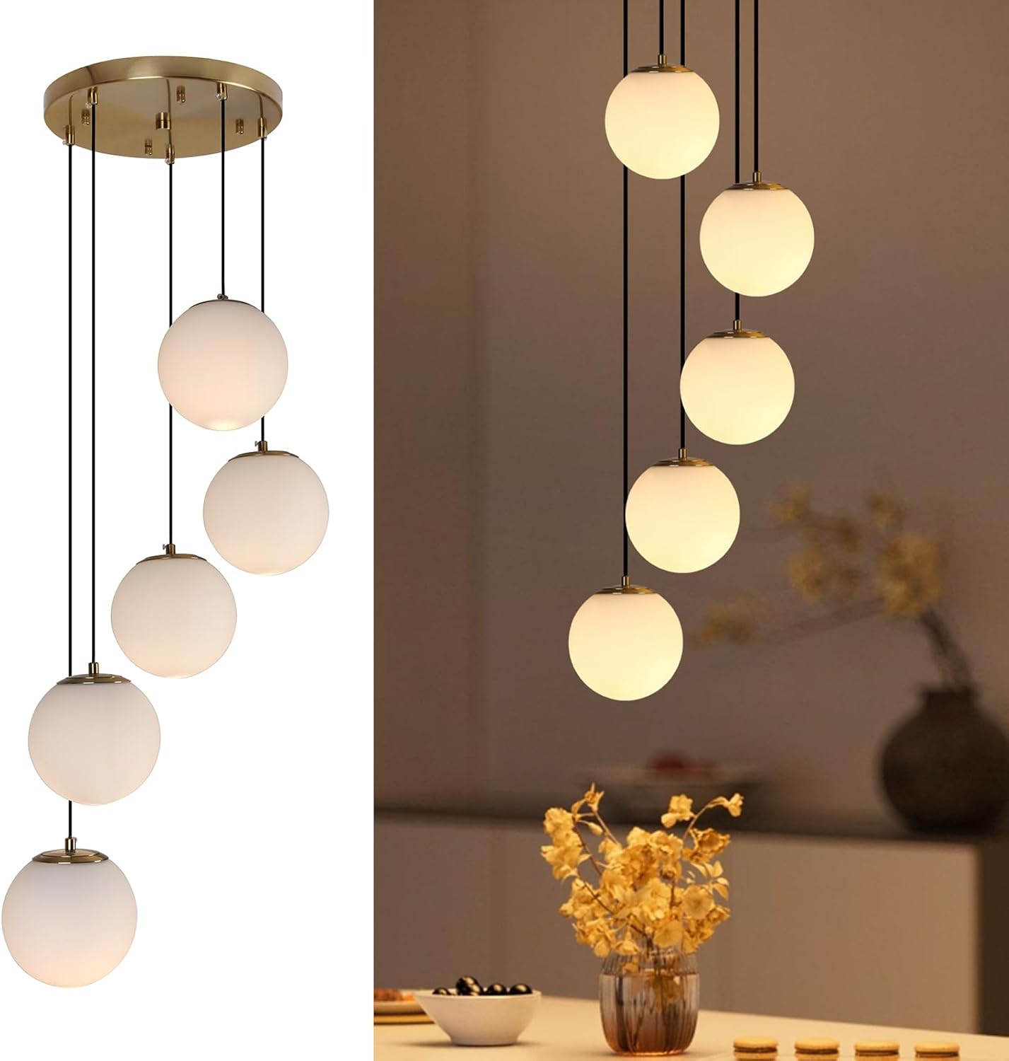 Modern Luxury Gold Multi Globe Adjustable LED Pendant Chandelier