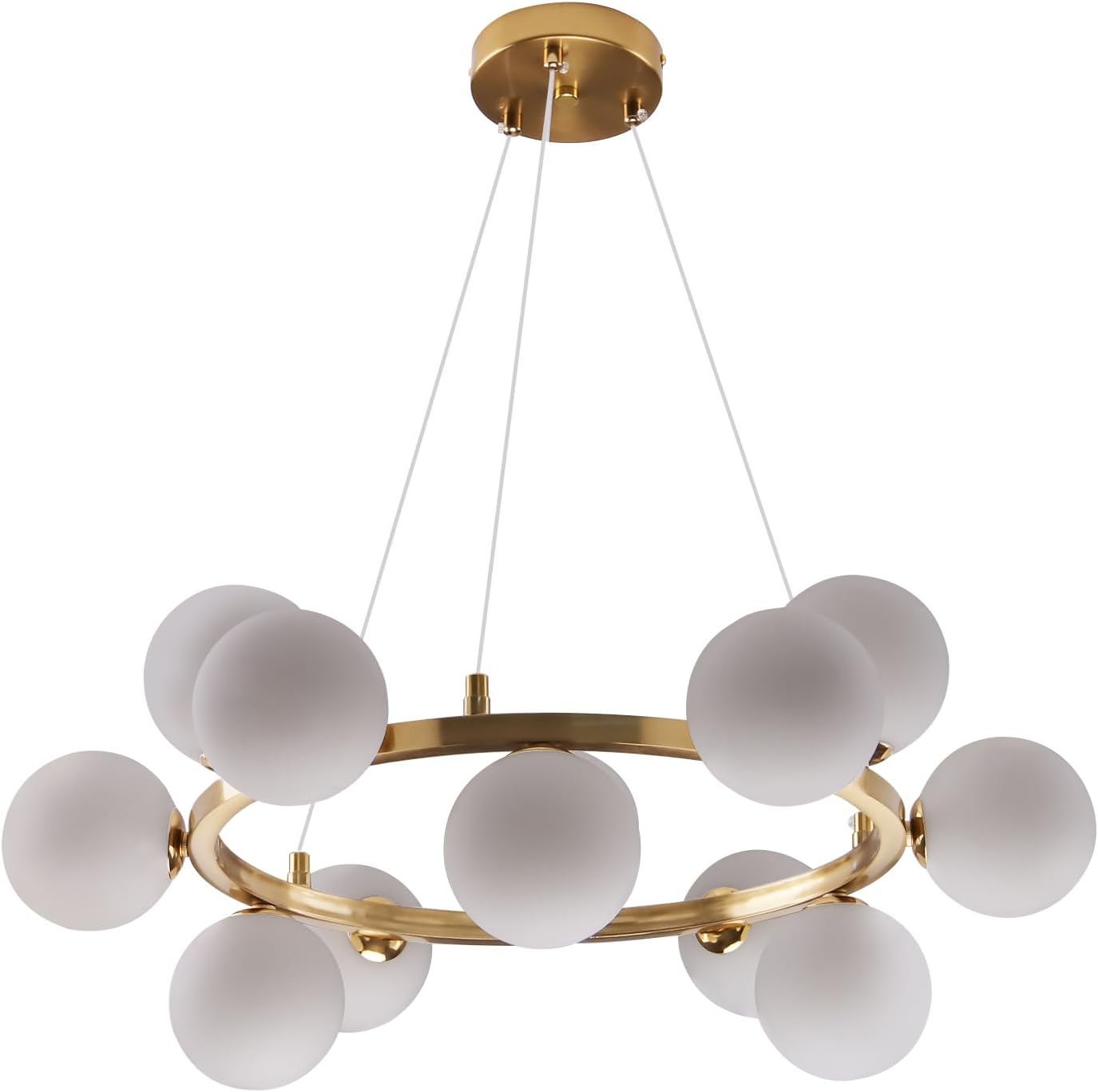 Modern Luxury Gold Ring 12-Light Glass Globe Chandelier