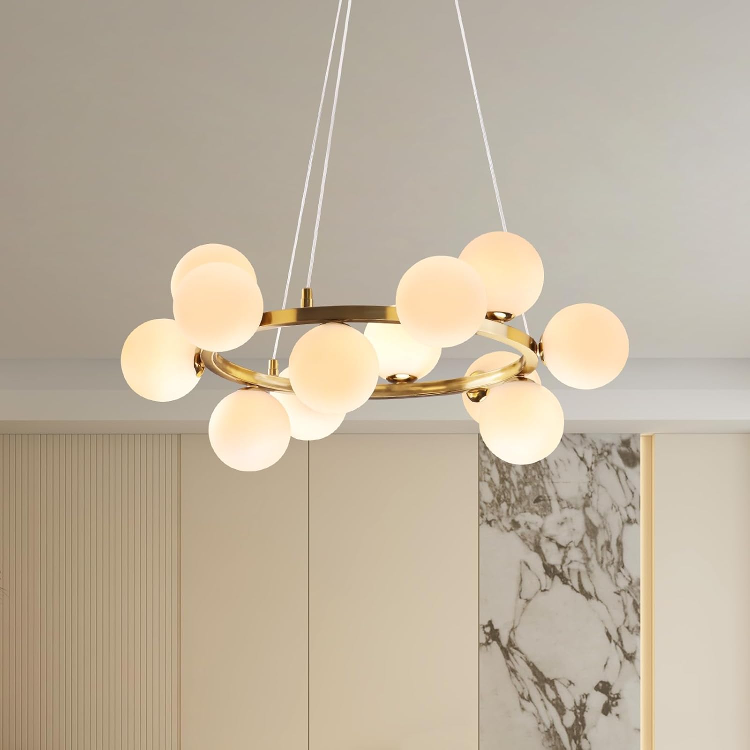Modern Luxury Gold Ring 12-Light Glass Globe Chandelier