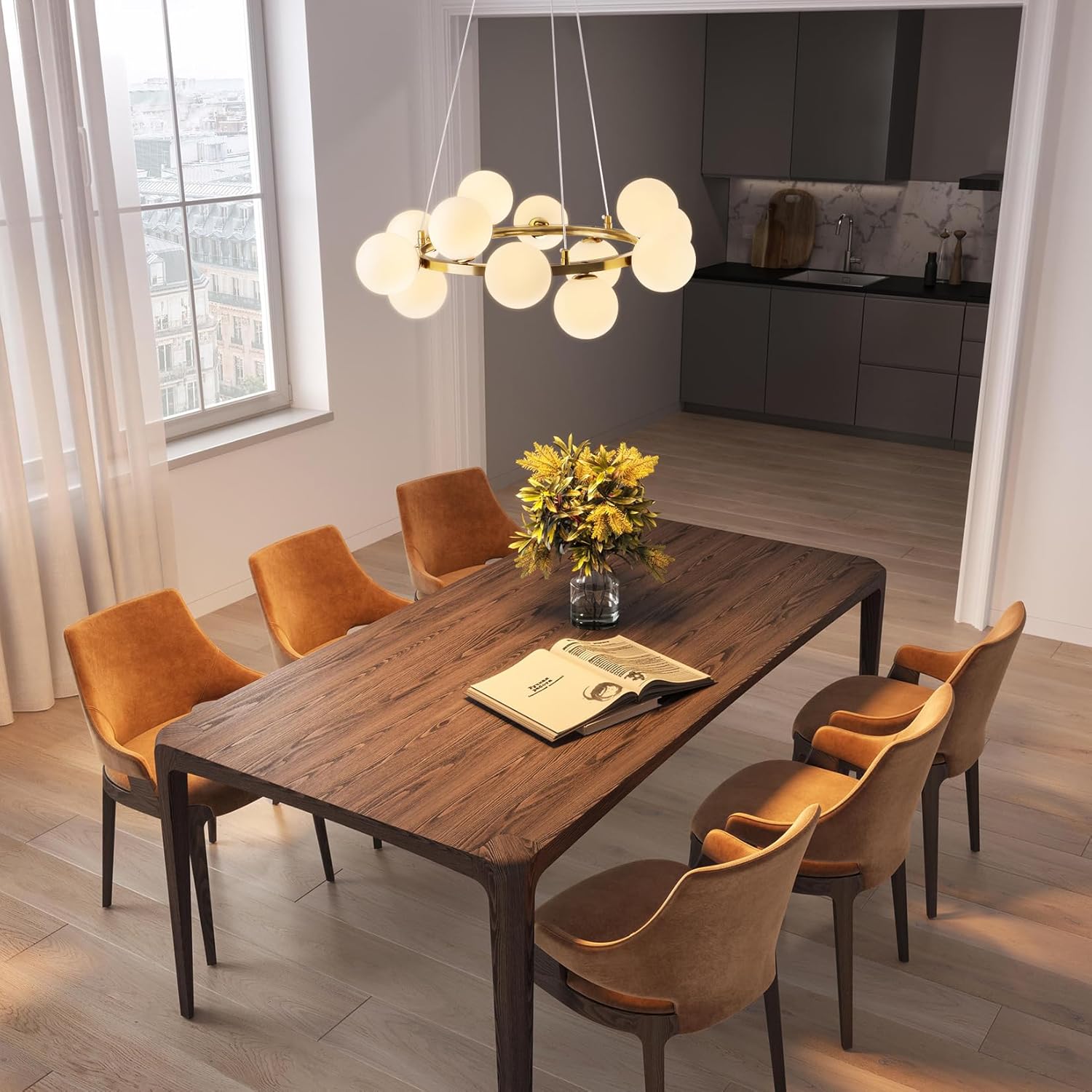 Modern Luxury Gold Ring 12-Light Glass Globe Chandelier