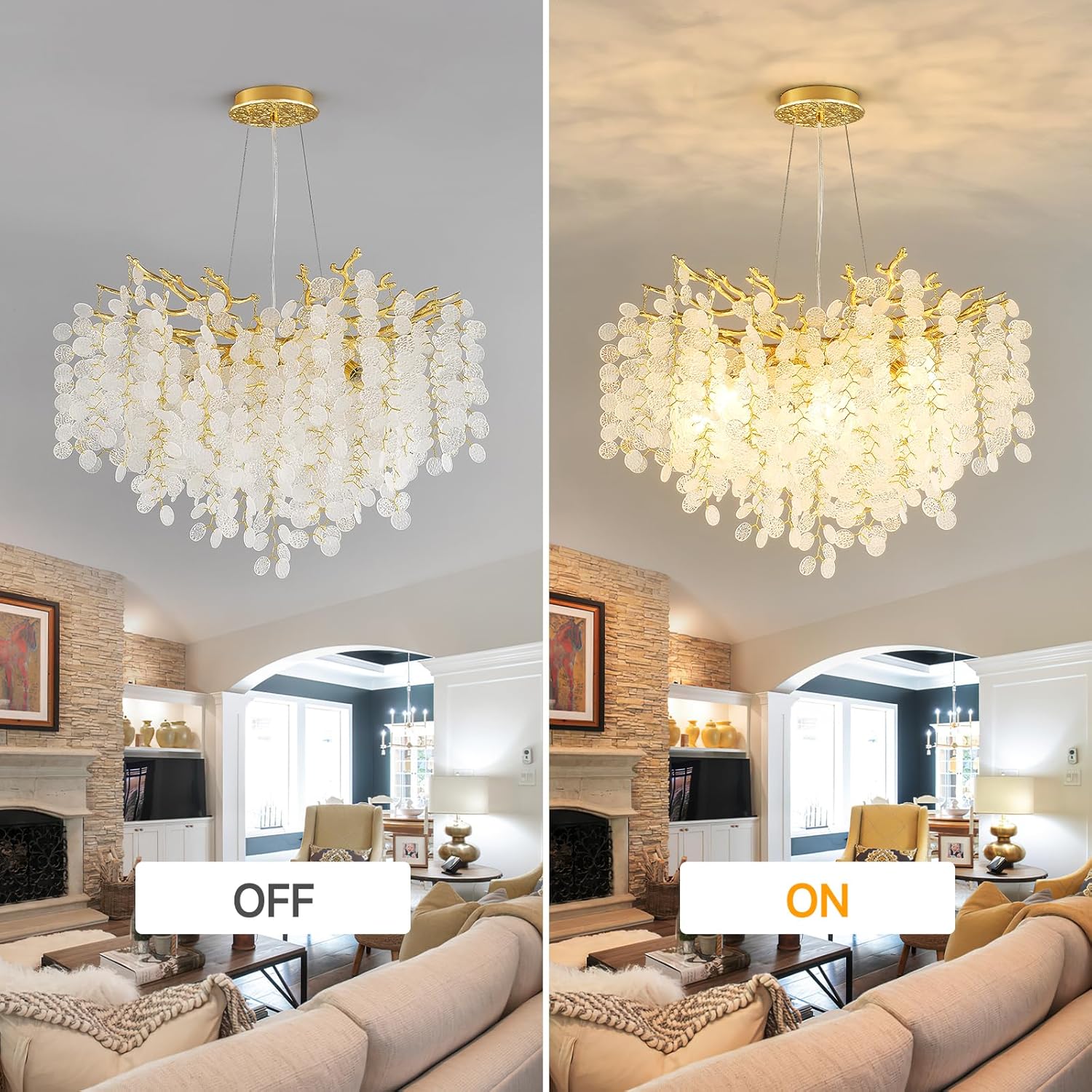 Modern Luxury Round Gold Crystal Chandelier – Adjustable Height, 61 Crystal Drops, E12 Dimmable Ceiling Pendant Light
