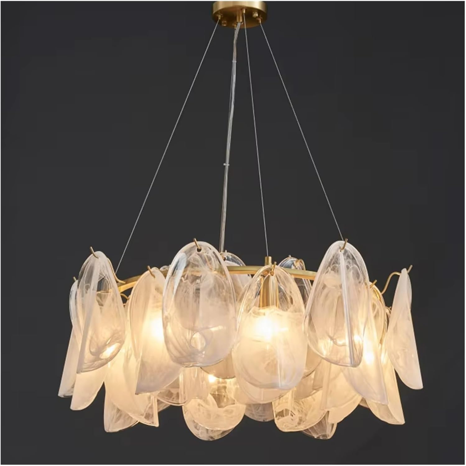 Glass Leaf Chandelier – Modern Pendant Light with Adjustable Wires and 8×E14 Sockets