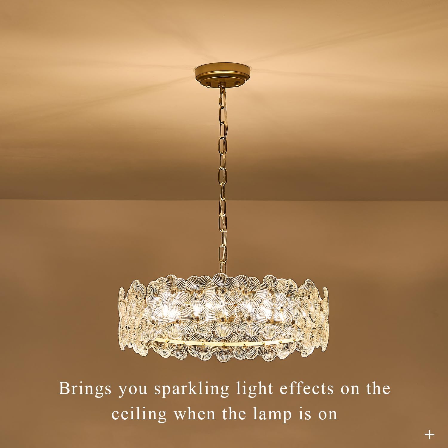 Modern Round Gold Crystal Glass Pendant Light - 6-Light Floral Drum Chandelier with Adjustable Height, E12 Base