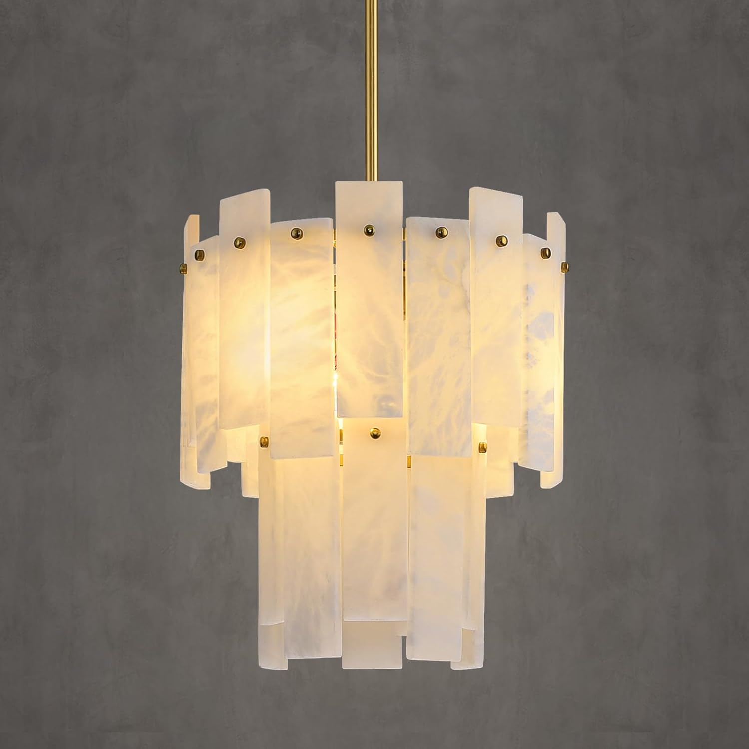 Modern Spanish Alabaster Pendant Chandelier 3-Light Gold Adjustable Ceiling Light