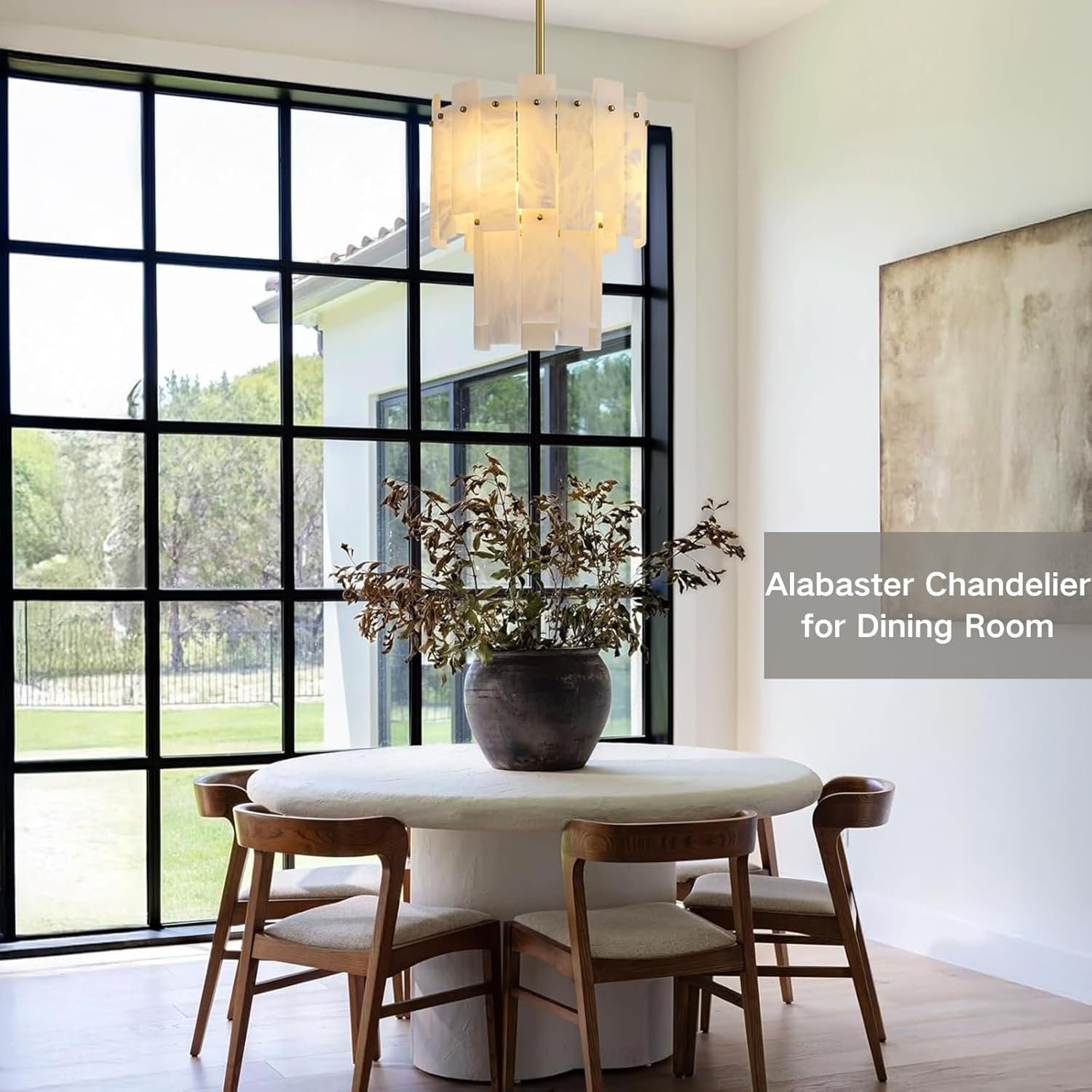 Modern Spanish Alabaster Pendant Chandelier 3-Light Gold Adjustable Ceiling Light