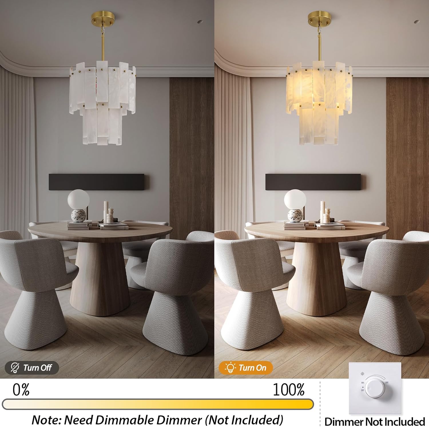 Modern Spanish Alabaster Pendant Chandelier 3-Light Gold Adjustable Ceiling Light