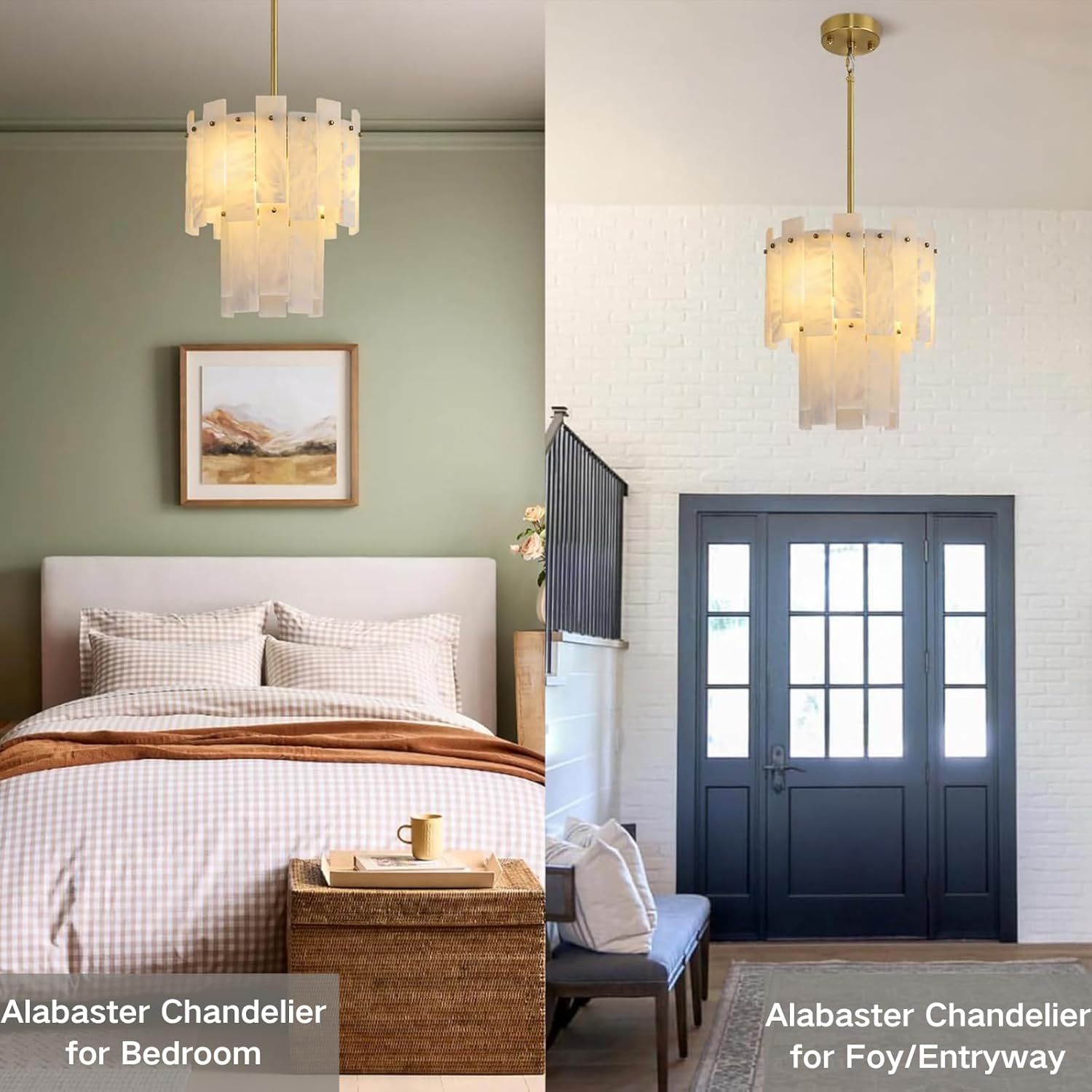 Modern Spanish Alabaster Pendant Chandelier 3-Light Gold Adjustable Ceiling Light