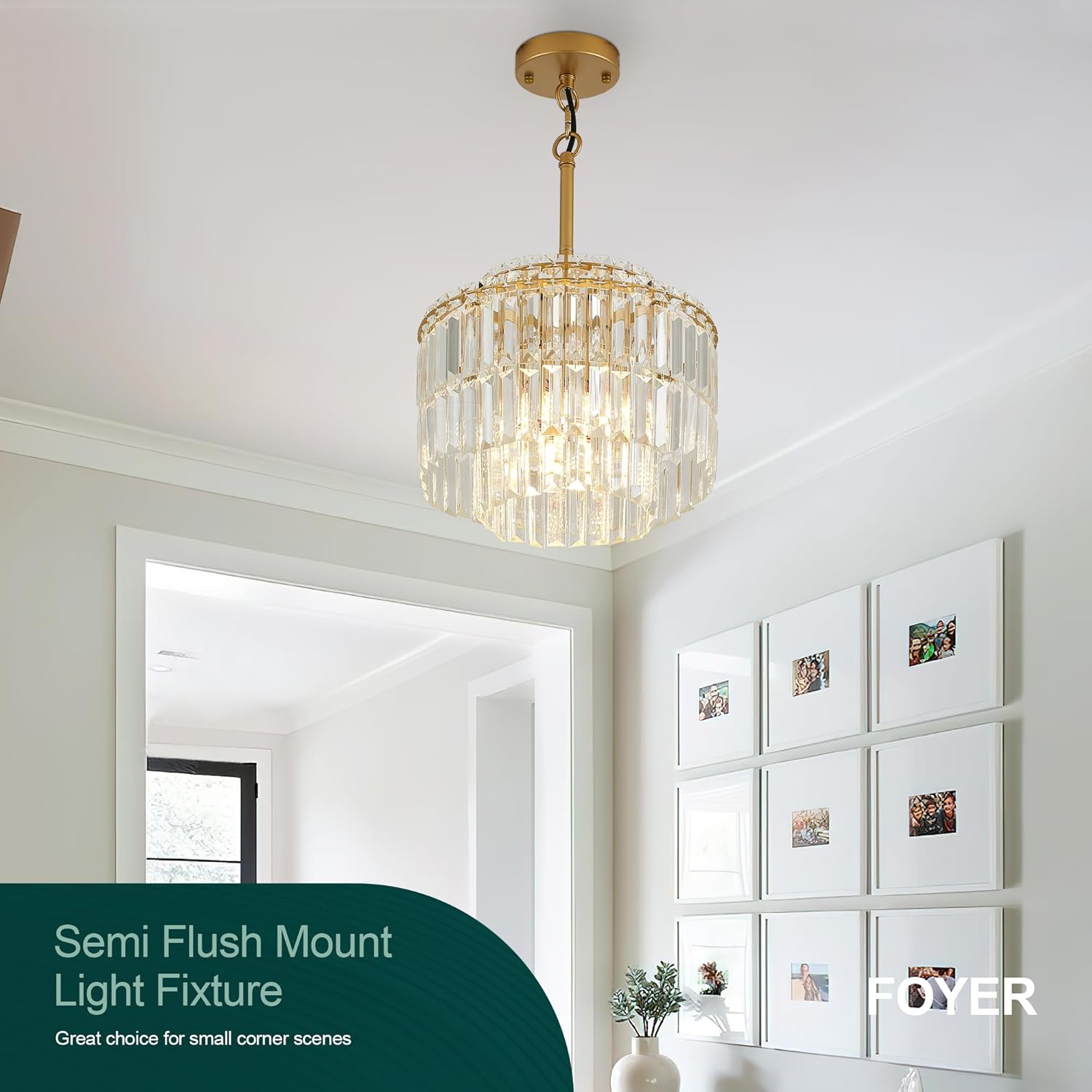 Luxury Gold Crystal Chandelier - Modern Tiered Pendant Light with Adjustable Height, Dimmable LED, E12 Socket for Bedroom, Hallway, Balcony