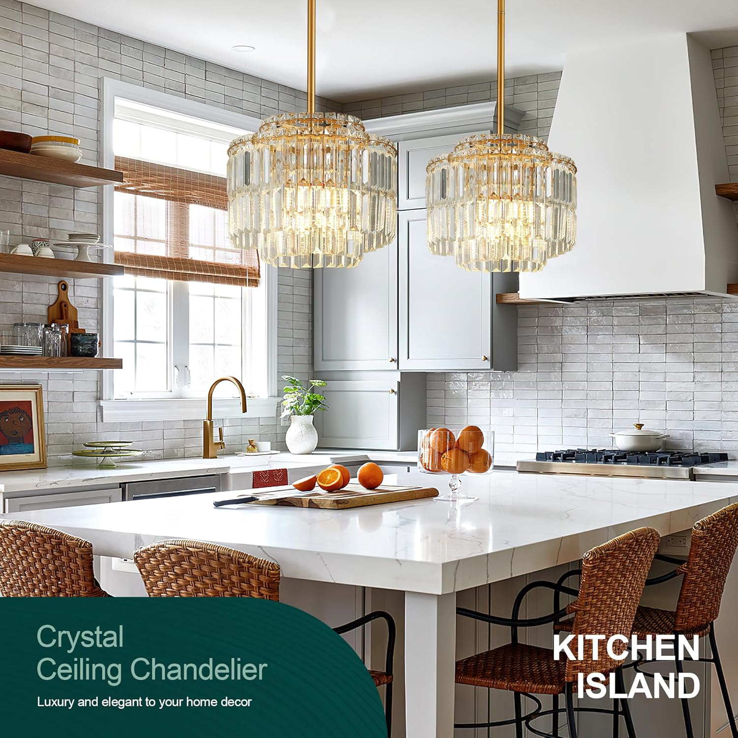 Luxury Gold Crystal Chandelier - Modern Tiered Pendant Light with Adjustable Height, Dimmable LED, E12 Socket for Bedroom, Hallway, Balcony
