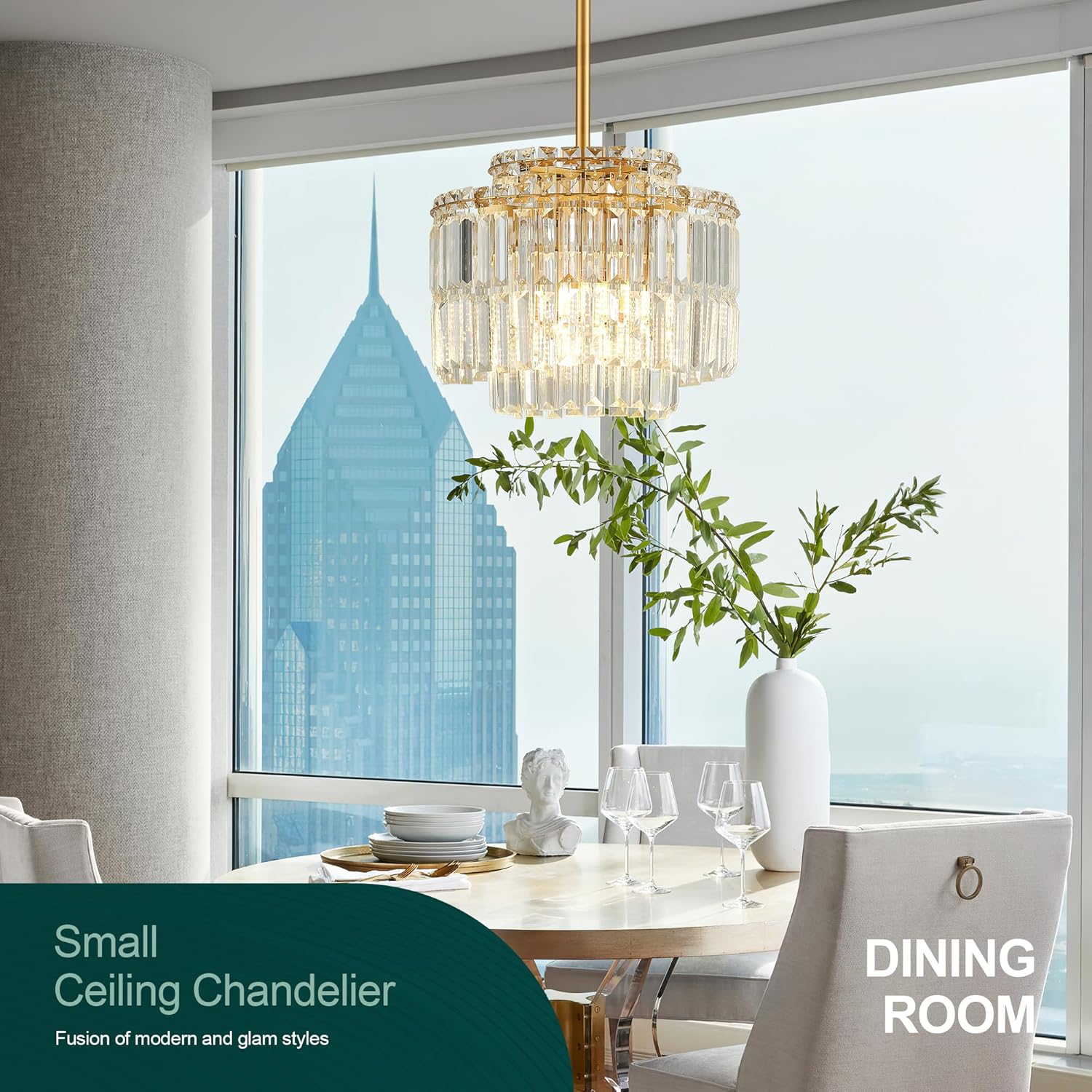 Luxury Gold Crystal Chandelier - Modern Tiered Pendant Light with Adjustable Height, Dimmable LED, E12 Socket for Bedroom, Hallway, Balcony