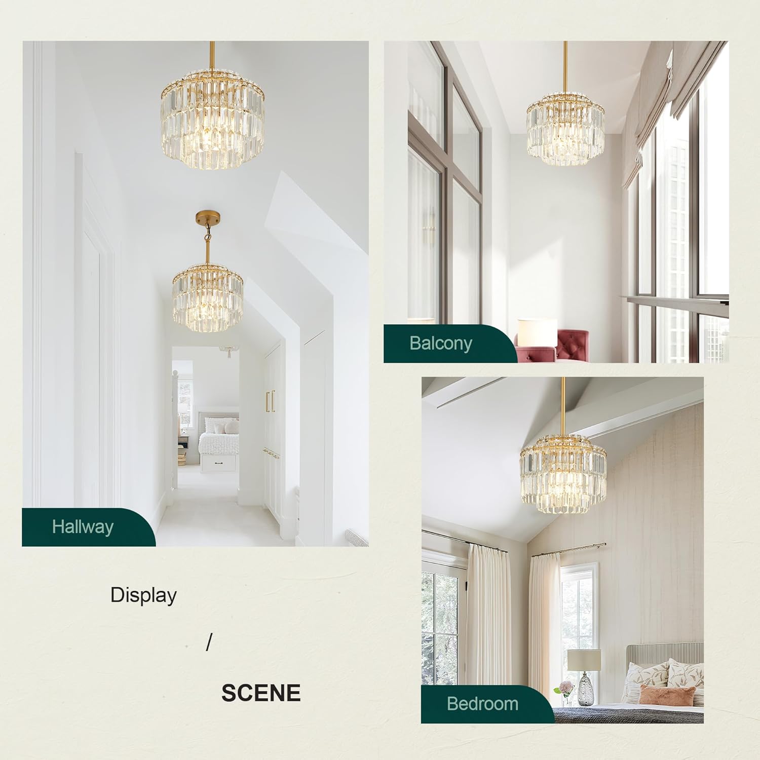 Luxury Gold Crystal Chandelier - Modern Tiered Pendant Light with Adjustable Height, Dimmable LED, E12 Socket for Bedroom, Hallway, Balcony