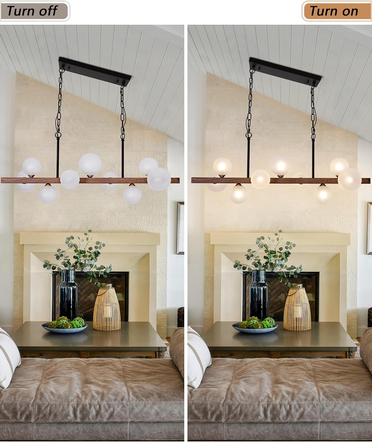 Modern Wooden Linear 9-Light Glass Globe Pendant Chandelier
