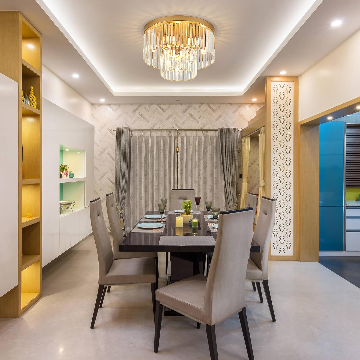 Luxury Gold Tiered Crystal Flush Mount Chandelier E12 17 Inch