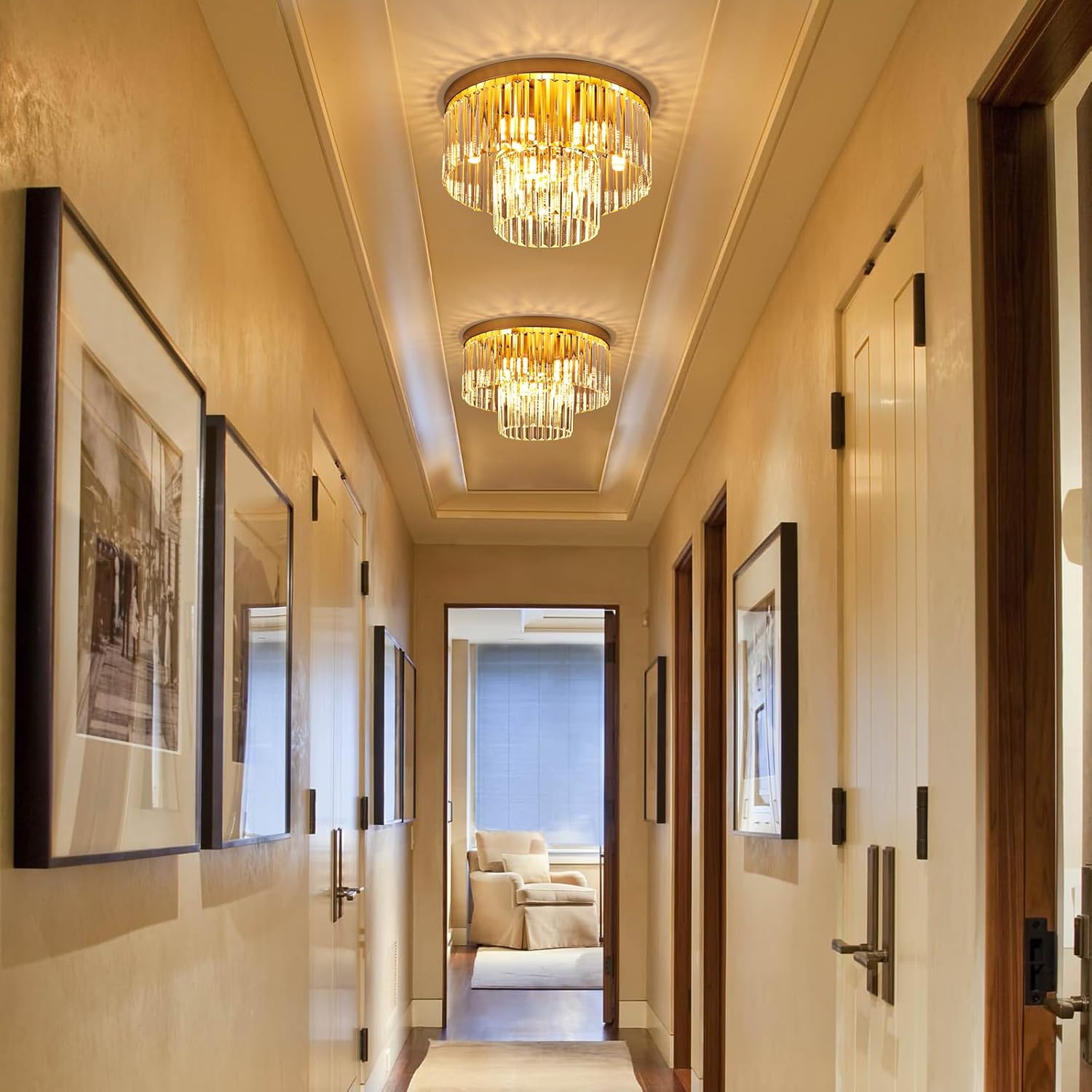 Luxury Gold Tiered Crystal Flush Mount Chandelier E12 17 Inch