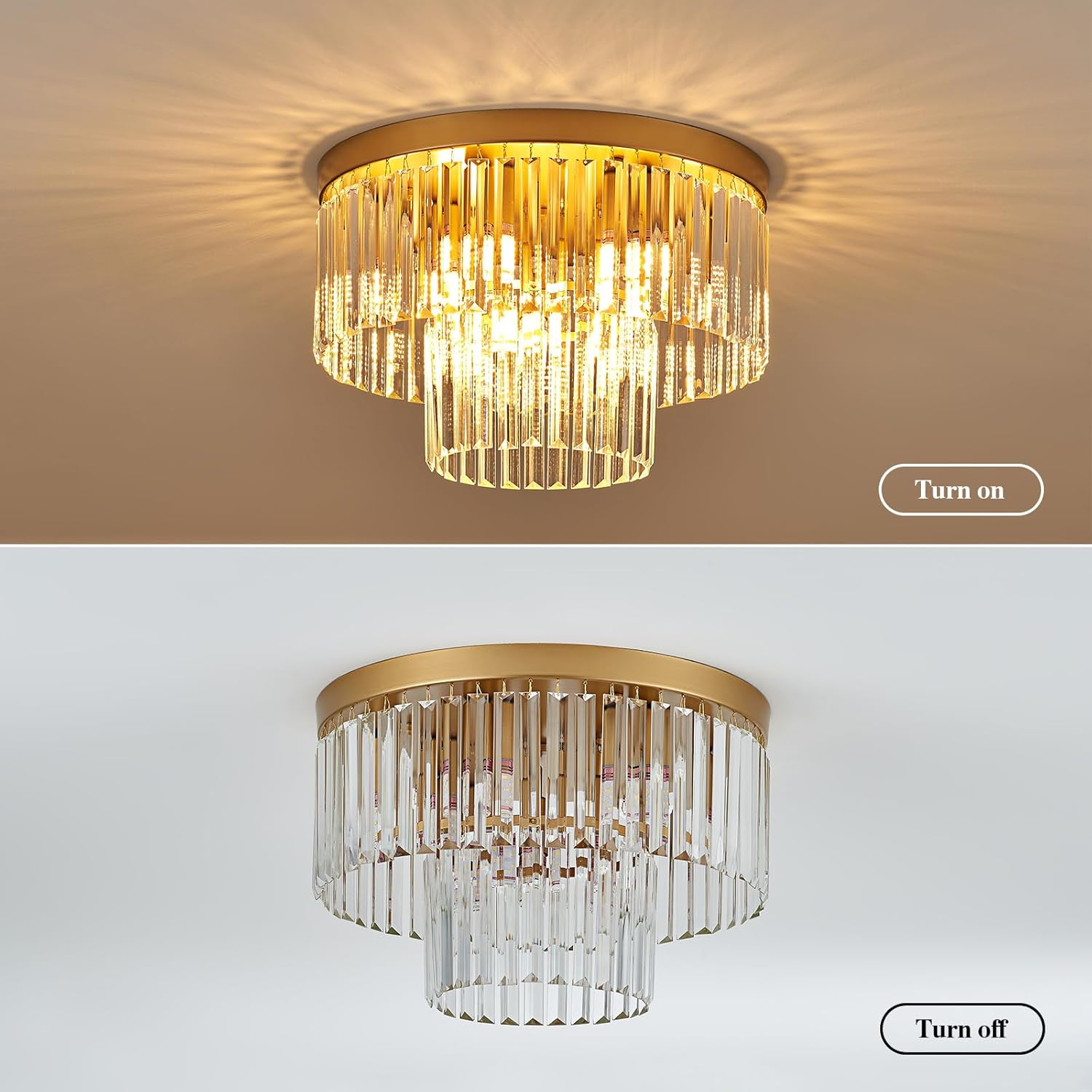Luxury Gold Tiered Crystal Flush Mount Chandelier E12 17 Inch