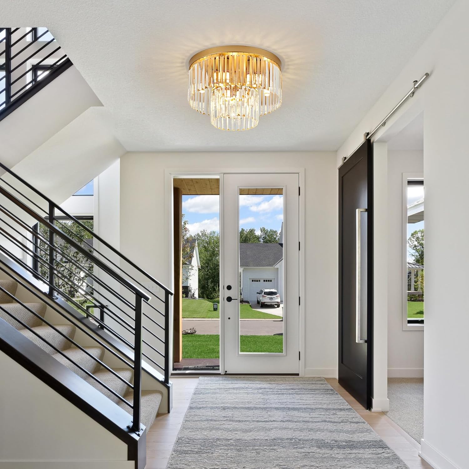 Luxury Gold Tiered Crystal Flush Mount Chandelier E12 17 Inch