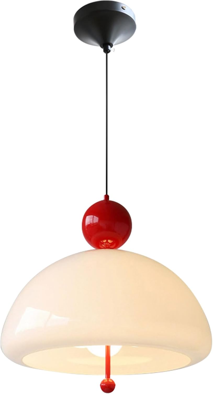 Nordic Modern Dome Pendant Light White and Red Hanging Ceiling Lamp Adjustable E26 Fixture