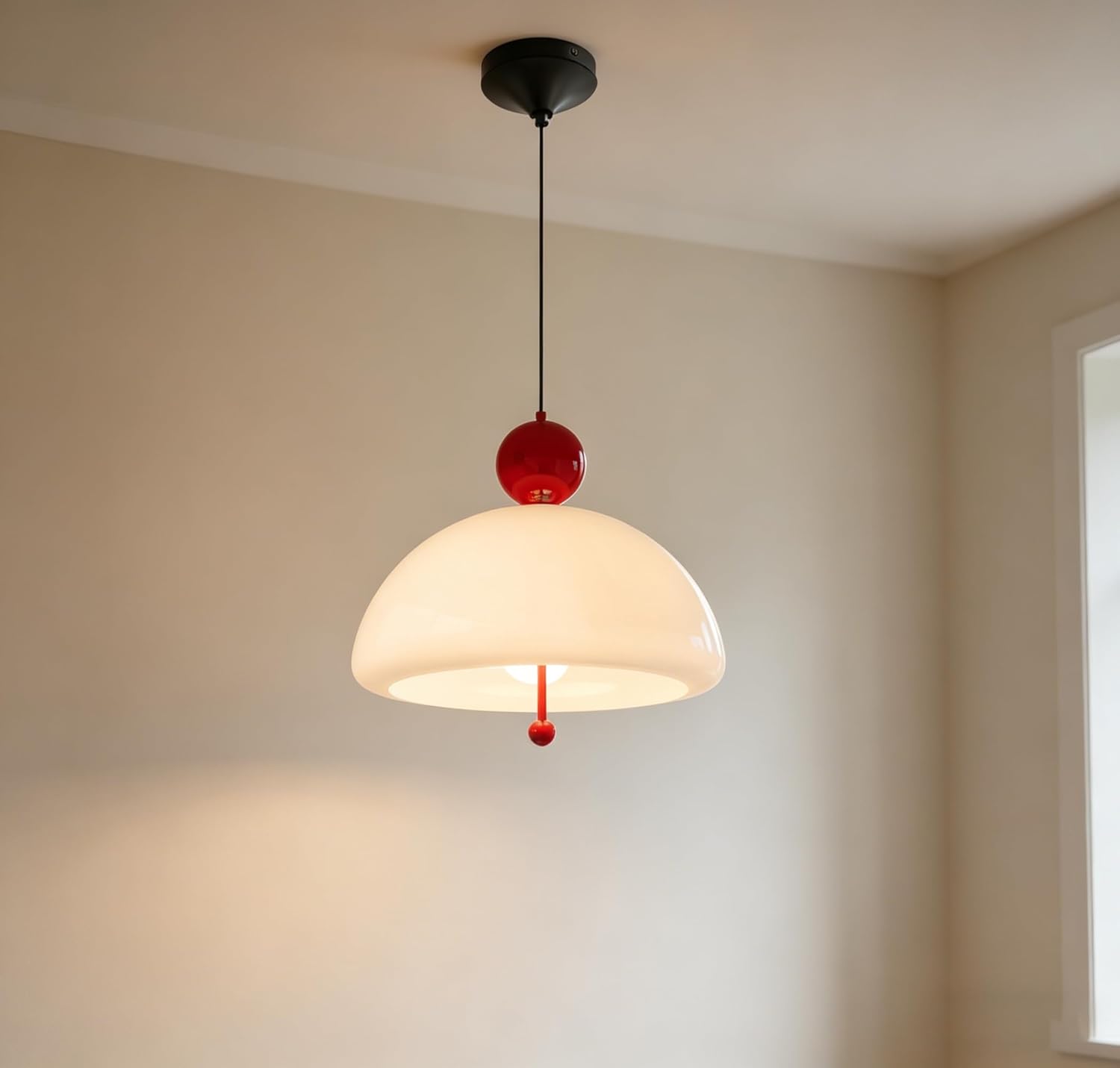 Nordic Modern Dome Pendant Light White and Red Hanging Ceiling Lamp Adjustable E26 Fixture