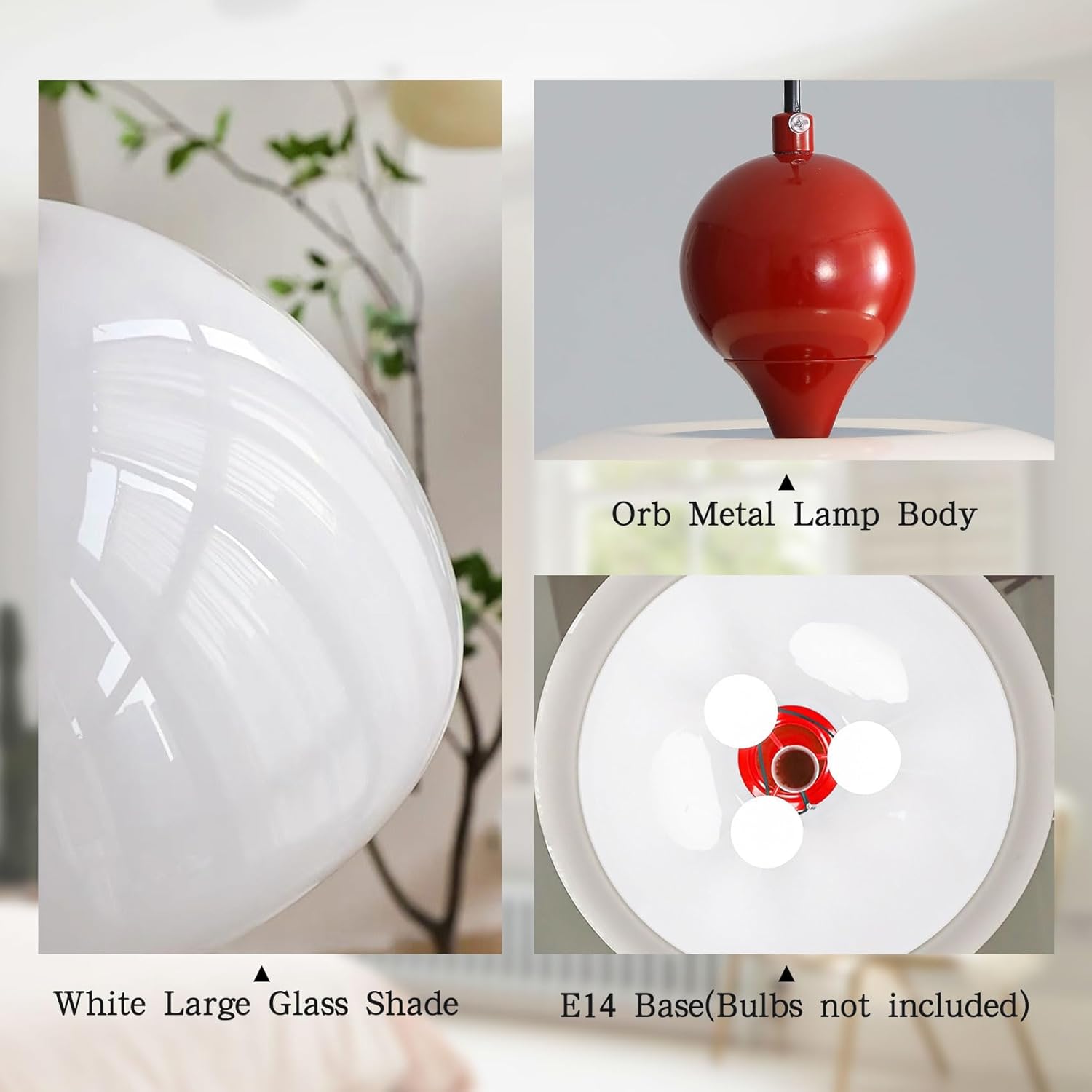Nordic Modern Dome Pendant Light White and Red Hanging Ceiling Lamp Adjustable E26 Fixture