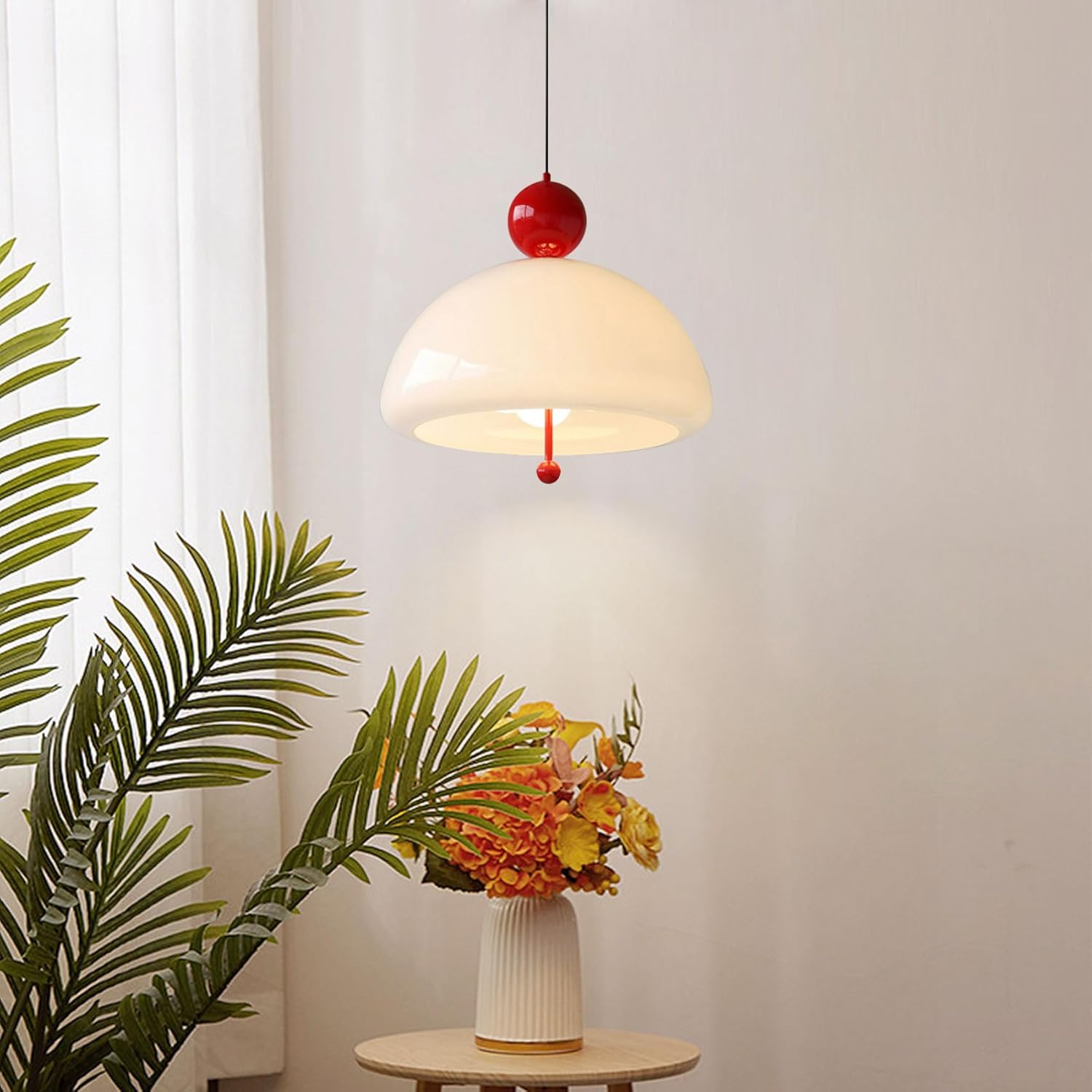 Nordic Modern Dome Pendant Light White and Red Hanging Ceiling Lamp Adjustable E26 Fixture