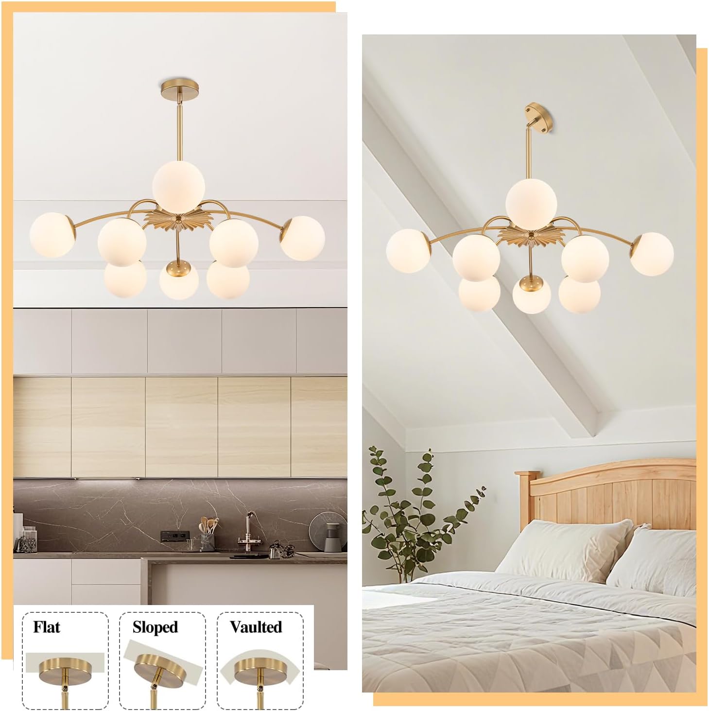Luxury Gold 8-Light Sputnik Chandelier with Opal Glass Globe Shades Modern Ceiling Pendant Light