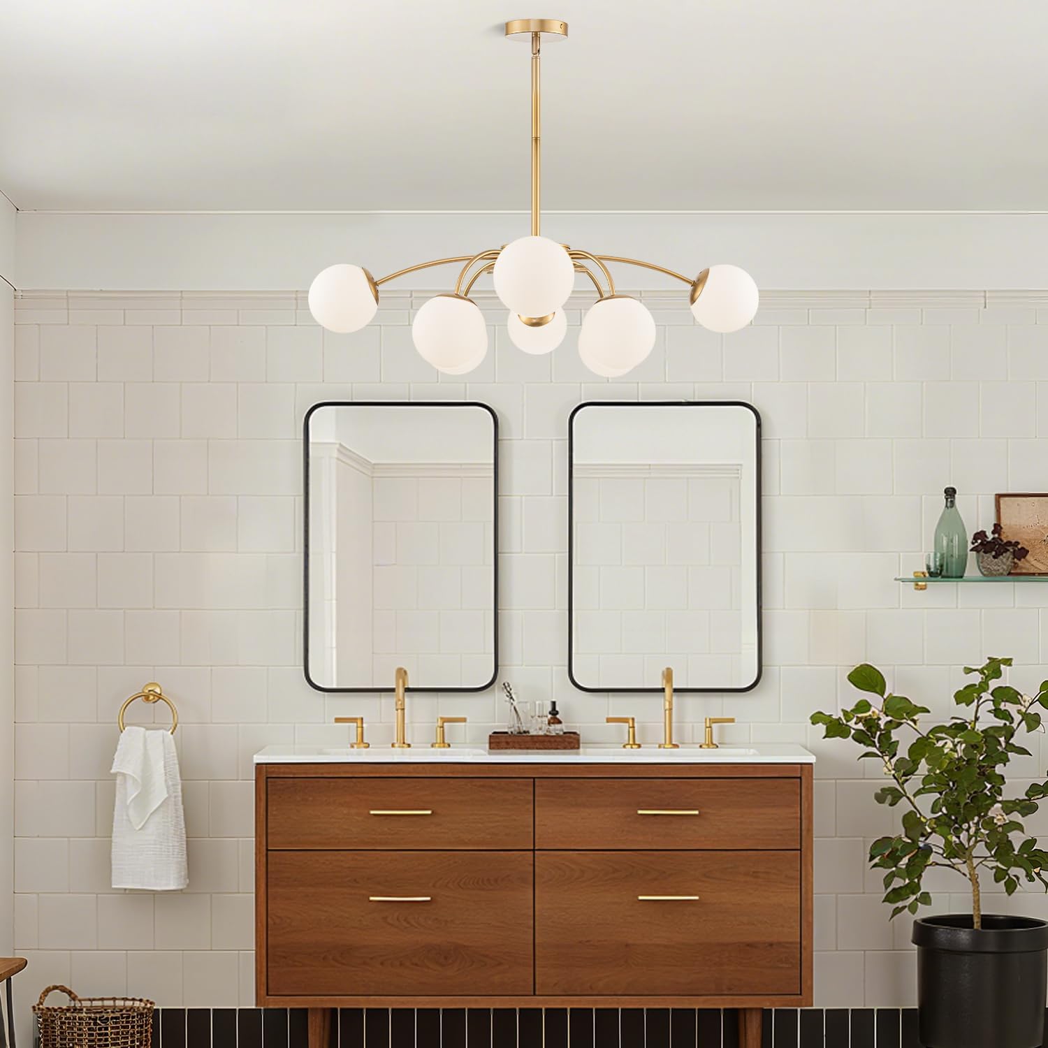 Luxury Gold 8-Light Sputnik Chandelier with Opal Glass Globe Shades Modern Ceiling Pendant Light
