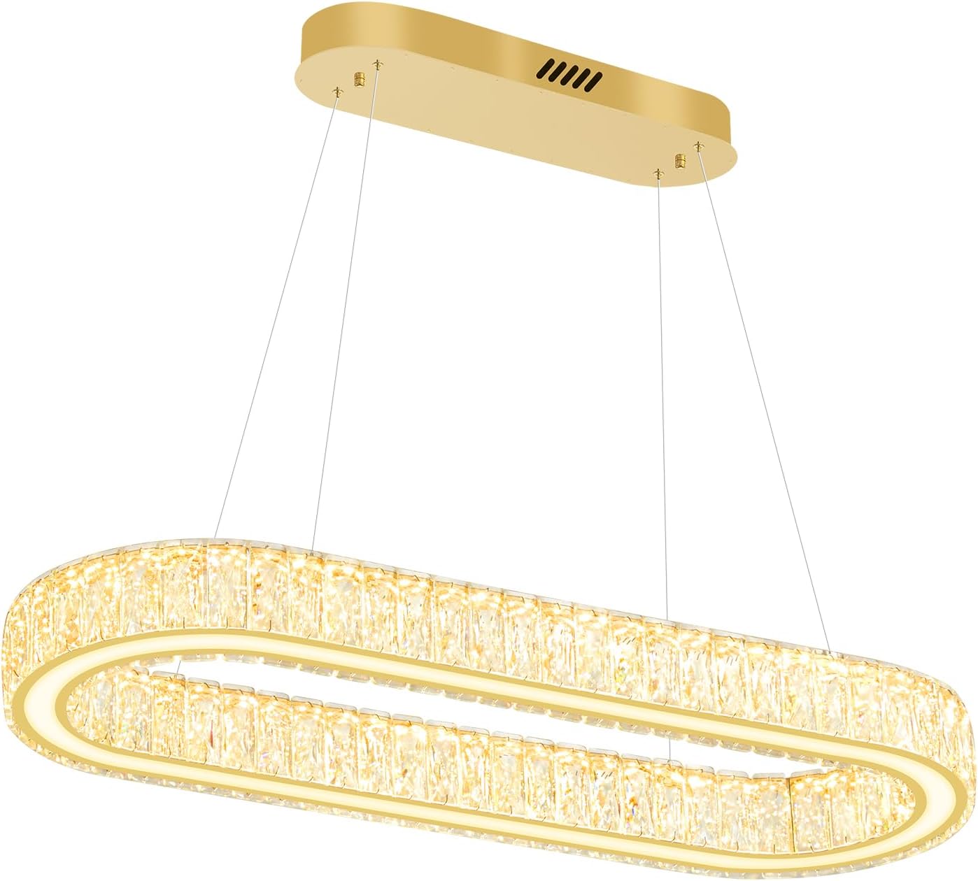 Modern Oval Gold Crystal LED Chandelier Dimmable Pendant Light Adjustable Height Kitchen Island Lighting