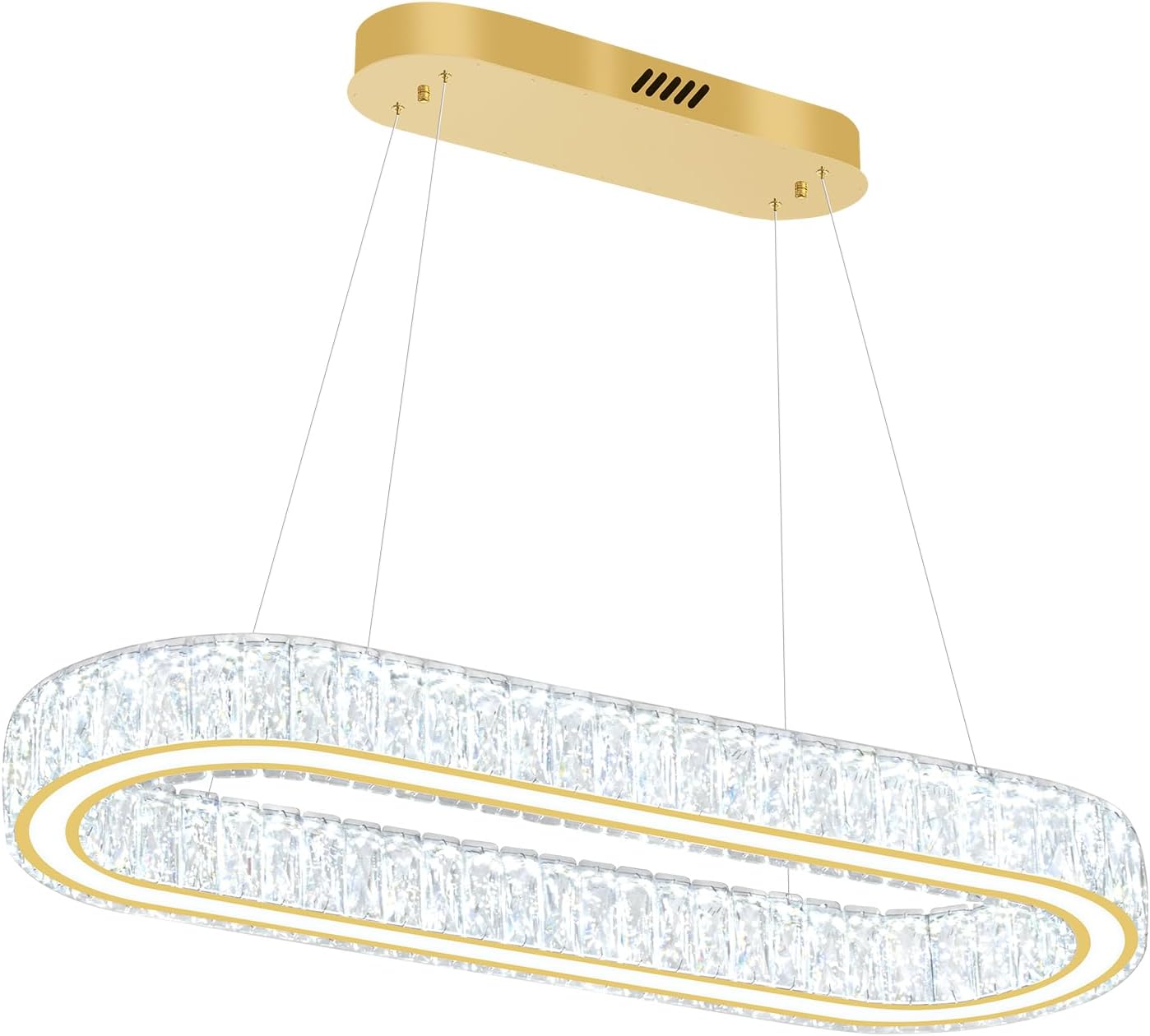 Modern Oval Gold Crystal LED Chandelier Dimmable Pendant Light Adjustable Height Kitchen Island Lighting