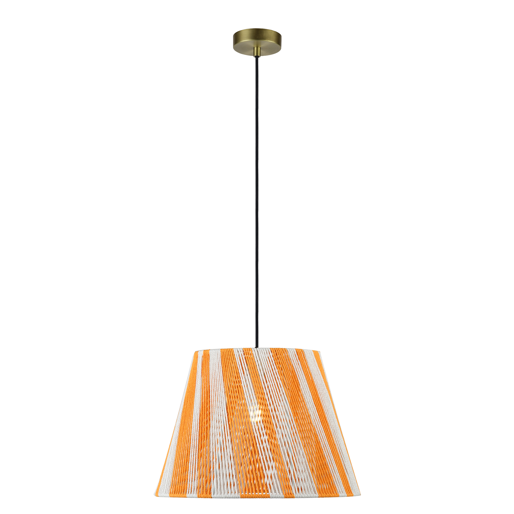 Handmade Cotton String Pendant Light - Adjustable Height, Orange & White Woven Lampshade
