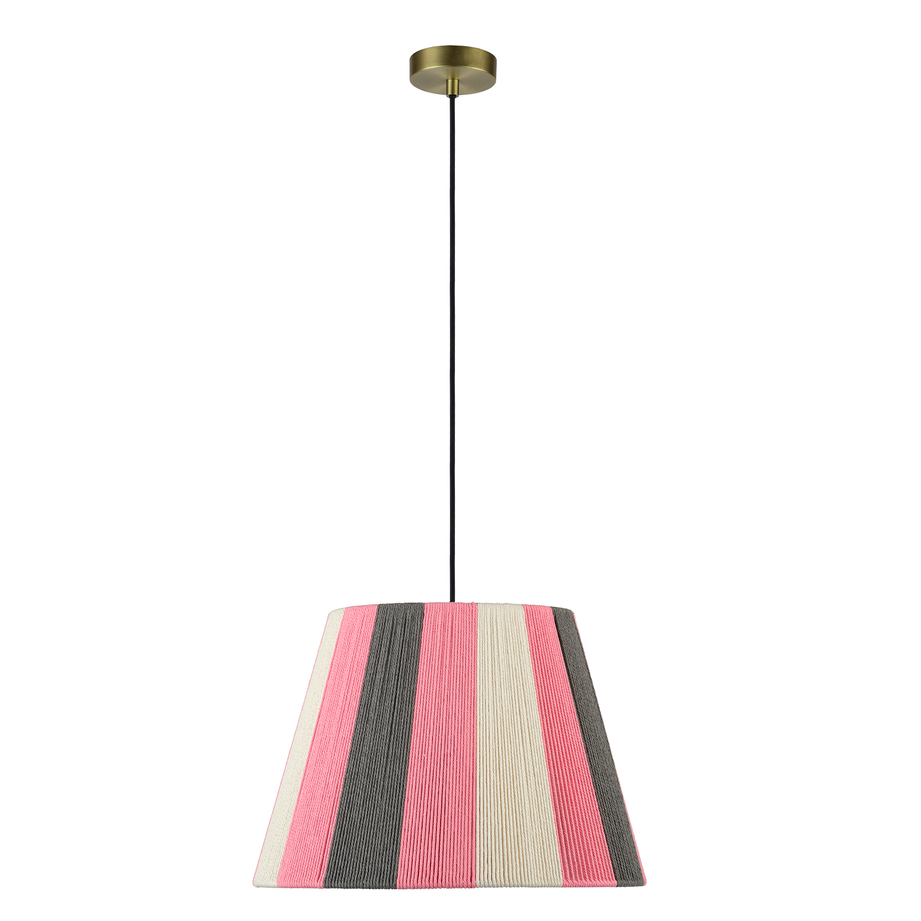 Pink Striped Cotton String Pendant Light - Handmade Woven Lampshade, Adjustable Ceiling Lamp